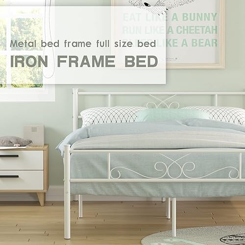 Miniatura 34 de Weehom Base de cama de tamaño matrimonial, base de colchón de plataforma metálica/reemplazo de somier con cabecero, color negro Negro