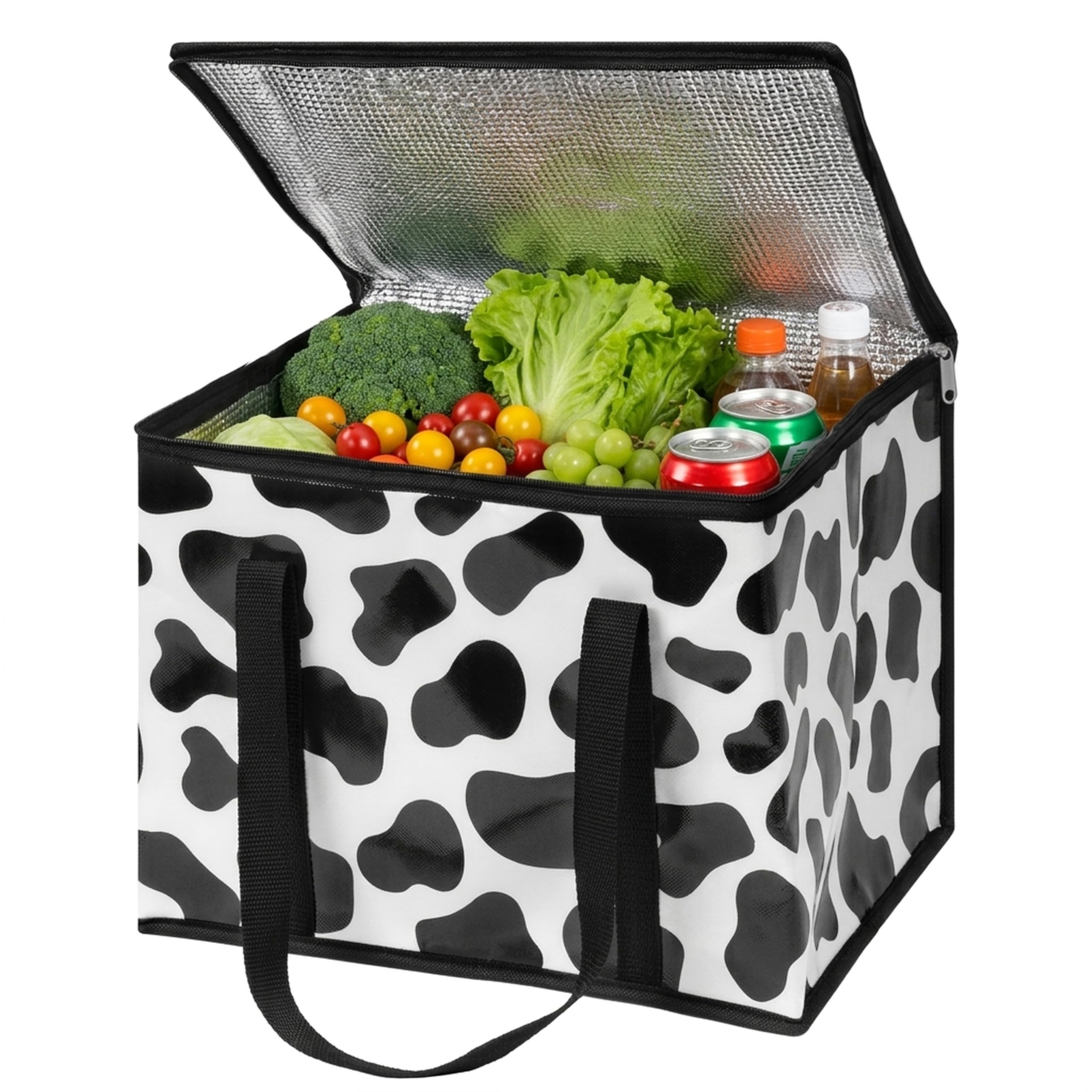 GwaOery Cooler Bag 40L Insulated Picnic Lunch Thermal Food Delivery Bag Large Capacity Foldable with Sturdy Handles and Zipper for Camping, BBQ, Shopping, Fishing and Outdoor Activities (White)