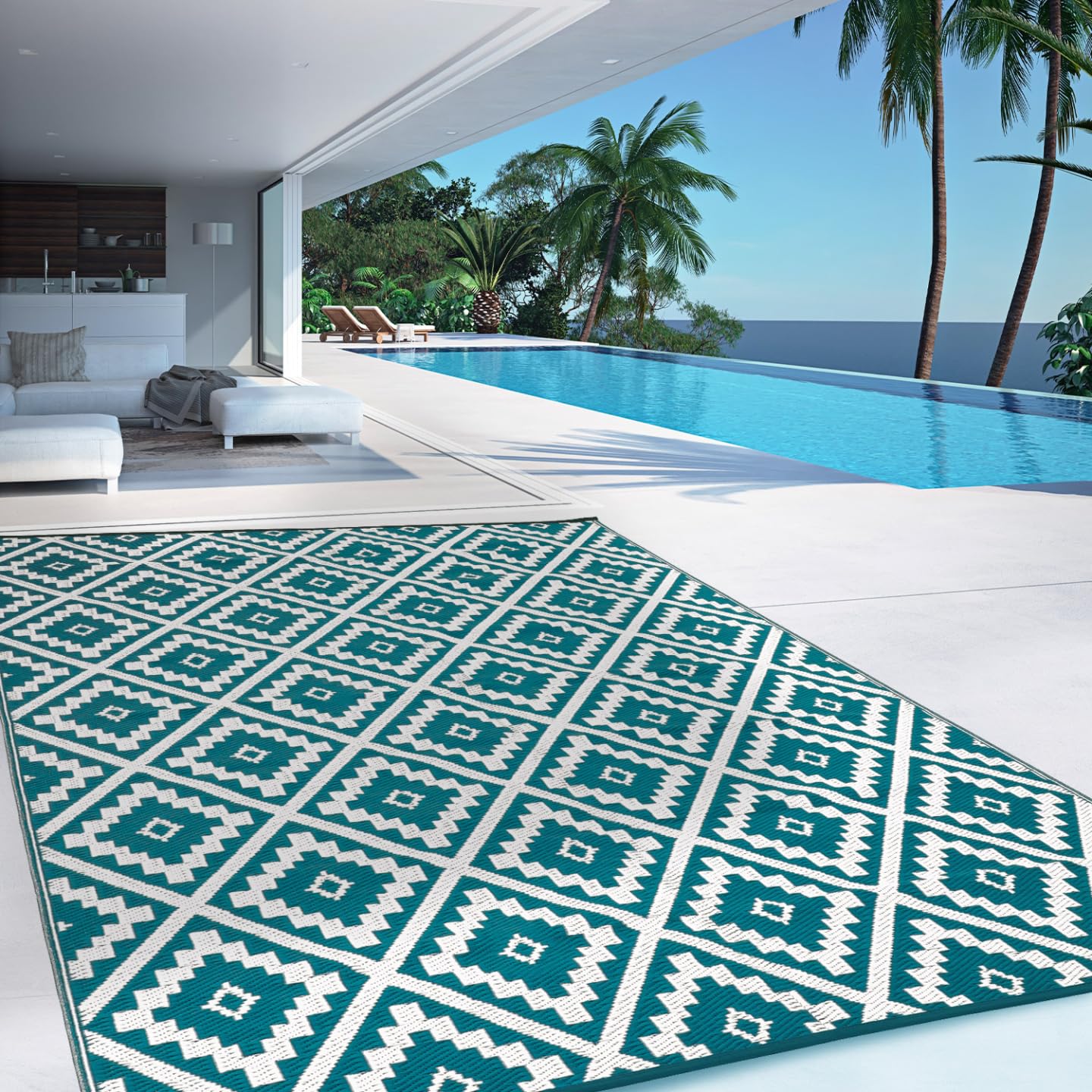 IDMarket - Tapis extérieur Bahamas Bleu Canard 180 x 280 CM