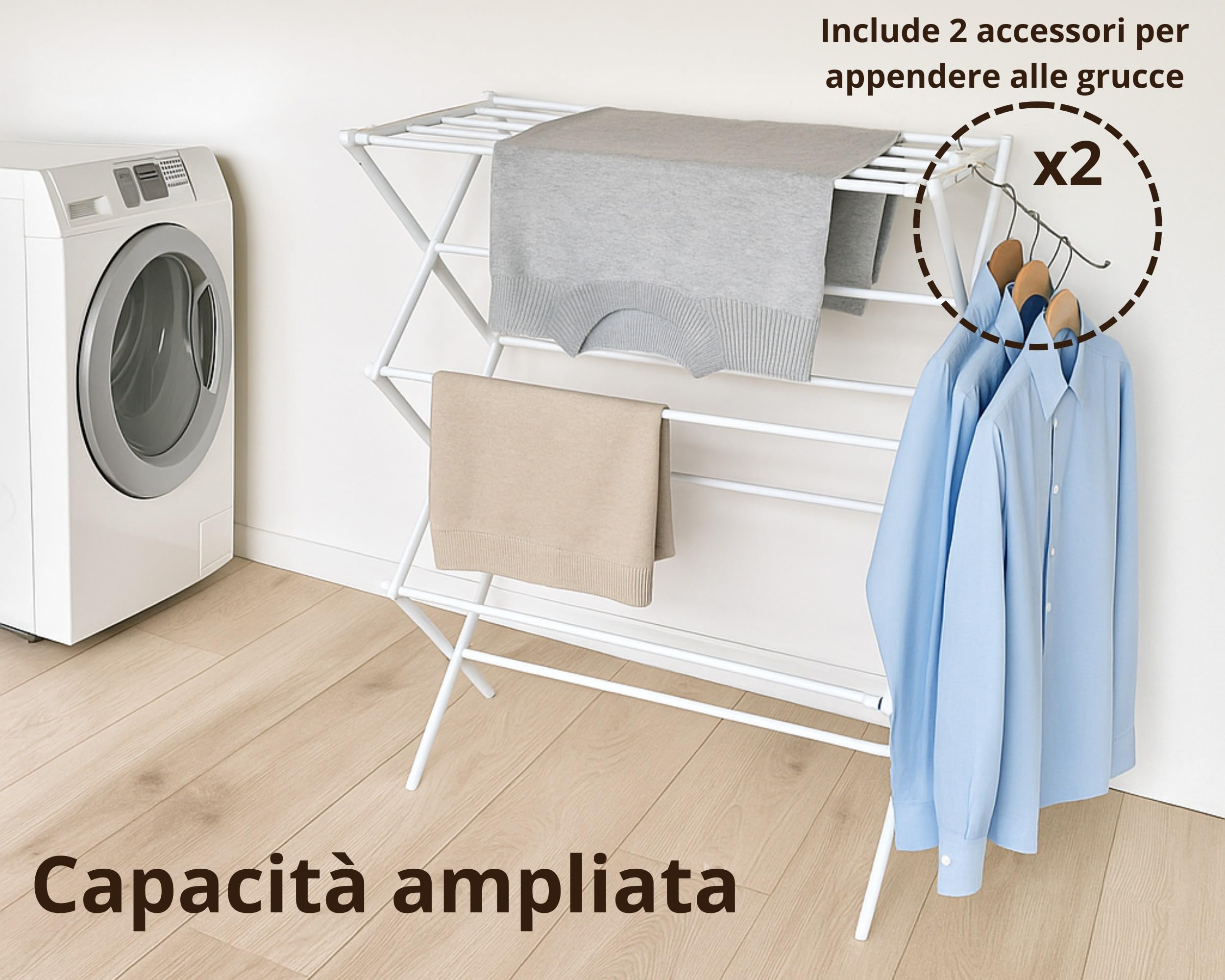 Stendibiancheria Estensibile e Pieghevole 58–102 cm | 2 Bracci Porta Appendiabiti