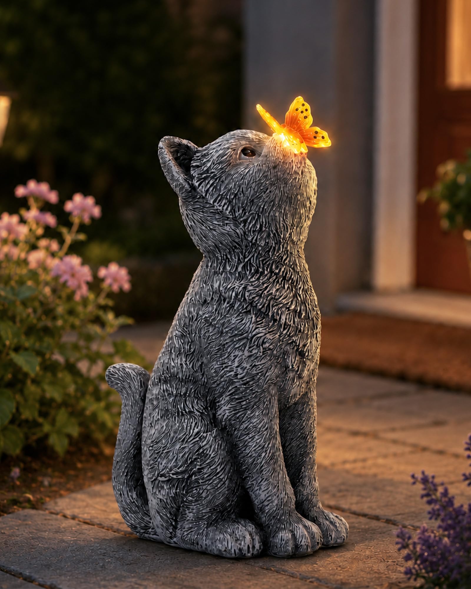 Statuette a forma di gatto con farfalle, decorazione da giardino per