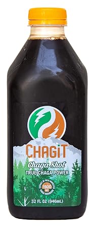 Chagit Chaga Mushroom Shot, wild-harvested chaga mushroom liquid extract, ready to drink better than powder, tea or capsules 32oz bottle
