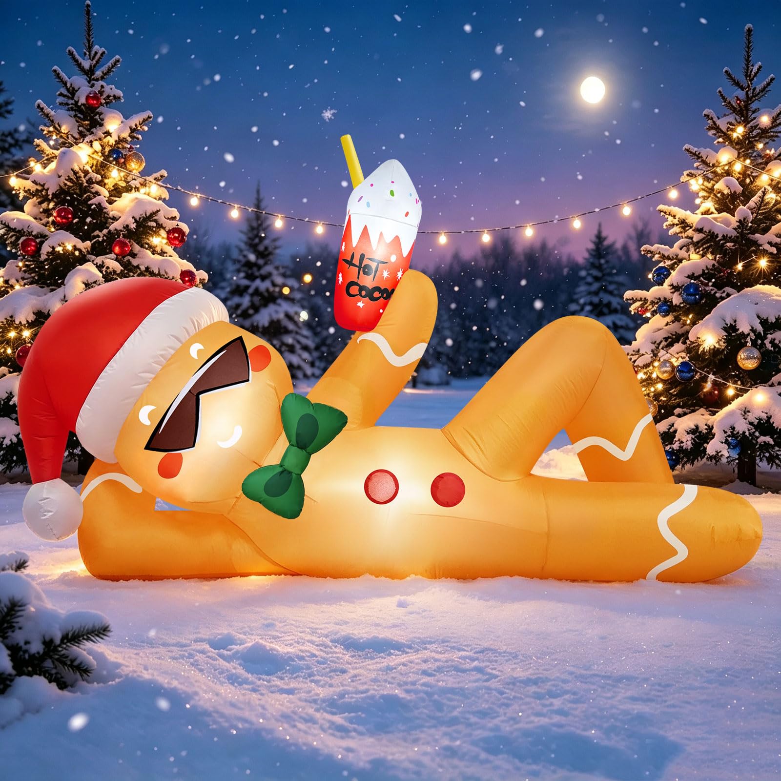Danxilu 8FT Christmas Inflatable Lying Gingerbread Man with Hot Cocoa