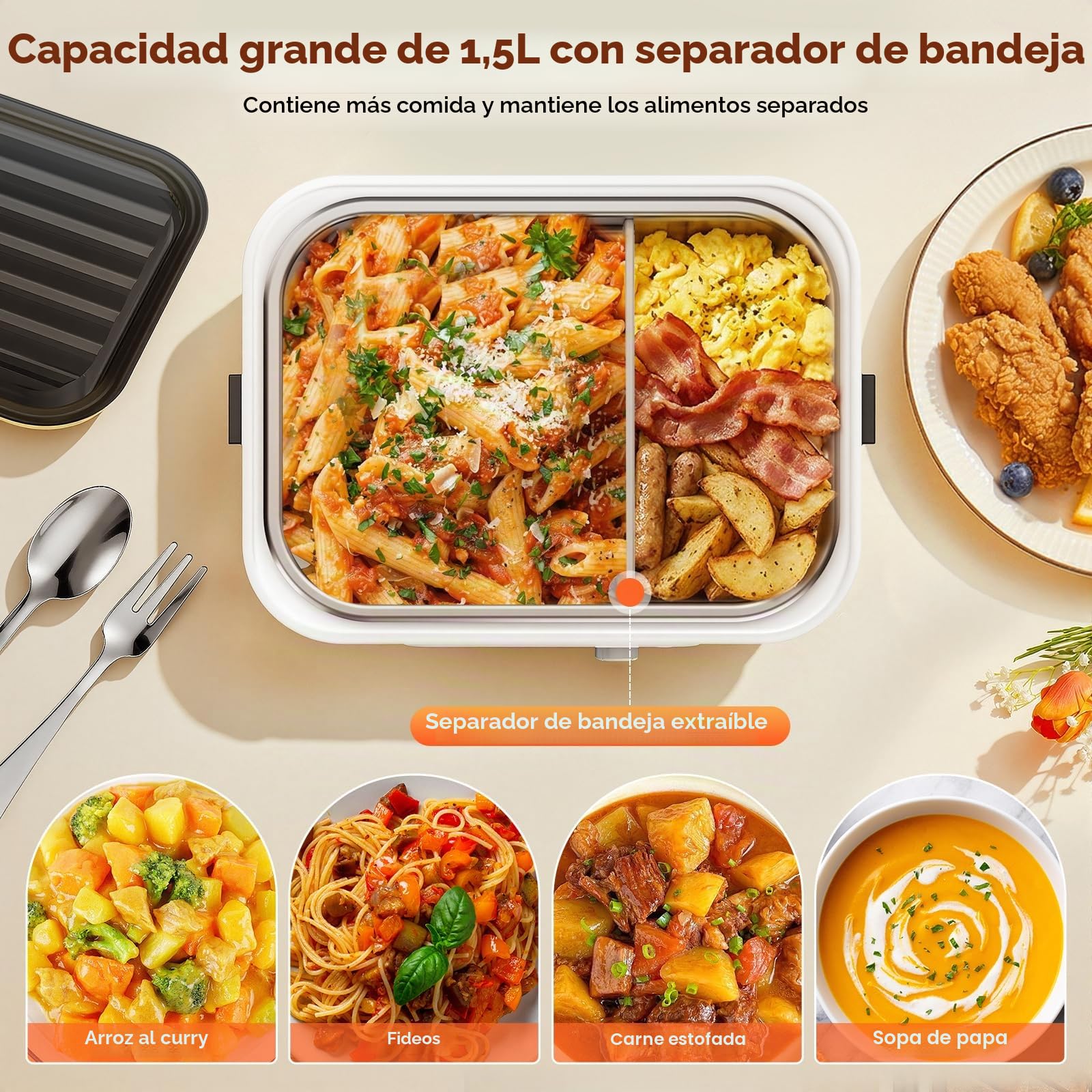 Fiambrera Eléctrica, 1,5L Fiambrera Calefactable Inalámbrica, 27000mAh Calentador de Alimentos Eléctrico Portátil, Fiambrera Autocalefactable Recargable para Oficina Coche Viajes Camping, Negro