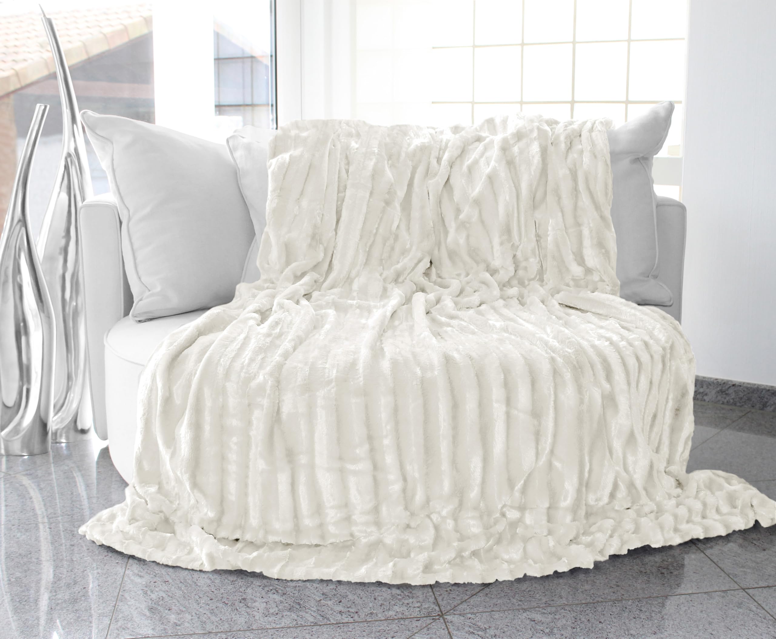 Couverture douce XXL 220x240 cm plaid polaire chaud lavable blanc