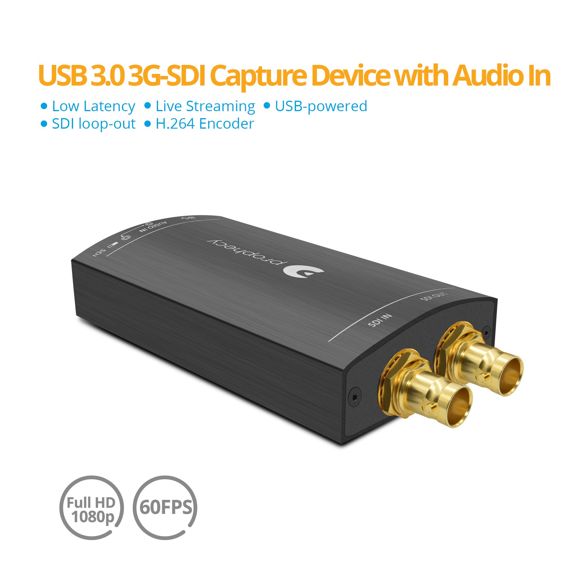 gofanco Dispositivo per Scheda di acquisizione Video SDI Prophecy su USB 3.0 – Segnali 3G/HD/SD-SDI, acquisizione e Streaming a 1080p a 60 Hz con loopout SDI, Nero