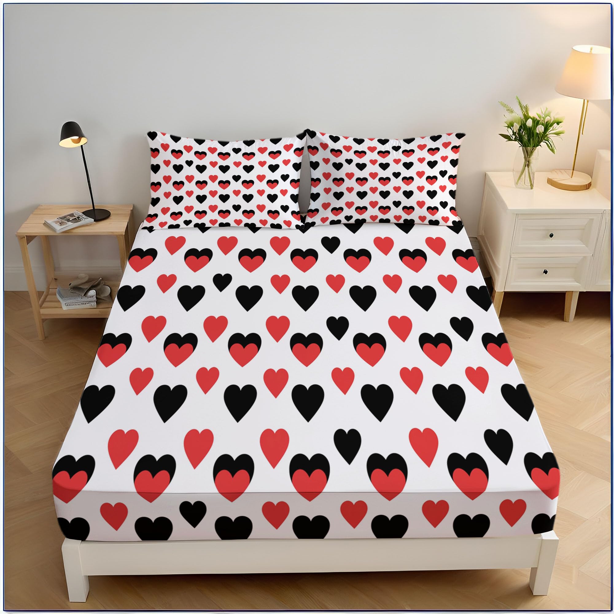 Drap housse enfant 160x200cm noir et rouge avec taies