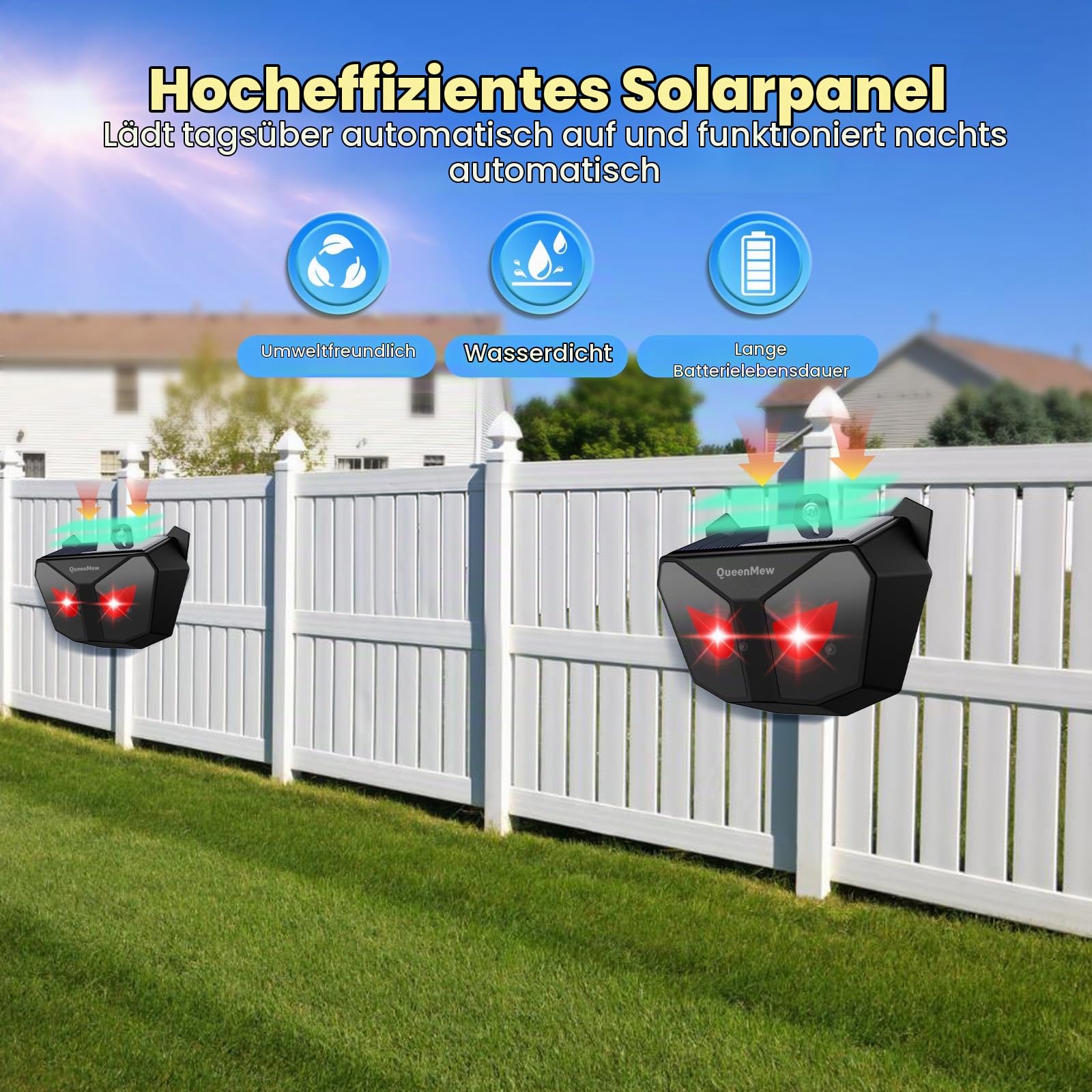 Katzenvertreiber Ultraschall, Katzenschreck für Garten mit Sensor, Solar Katzenabwehr für den Außenbereich mit Flash Light, Ultraschall Abwehrmittel vertreibt zur Vertreibung von Katzen, Batten