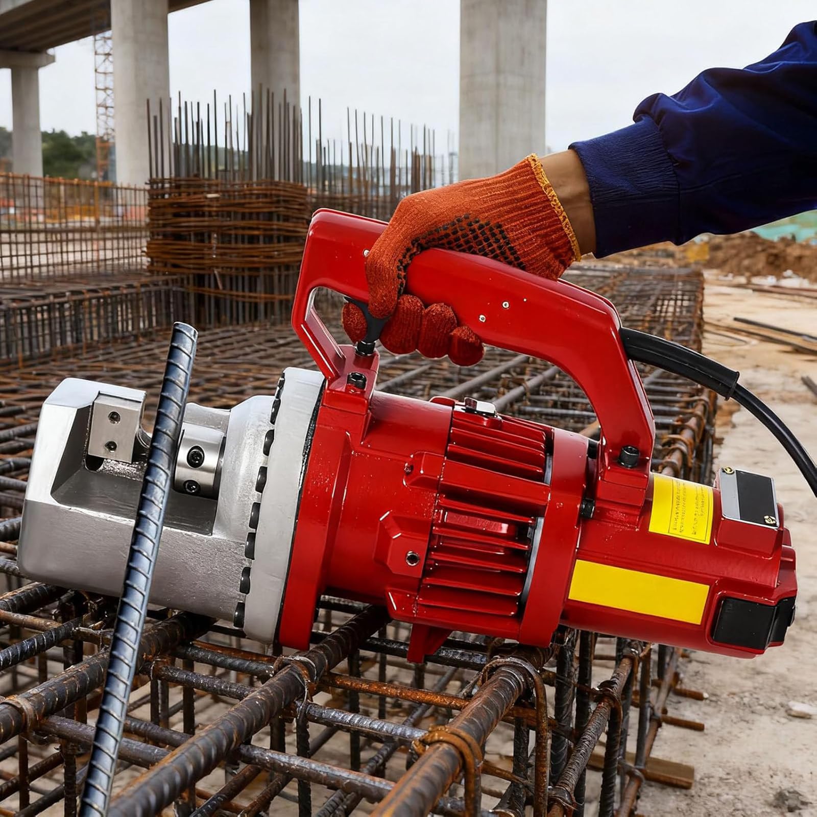 XNZJHPP Portable Electric Rebar Cutters 1700W, Hydraulic Steel Cutters with Pure Copper Motor for Construction, Factory Use, Heavy-Duty, Efficient, Compact Design (Red 1250W)
