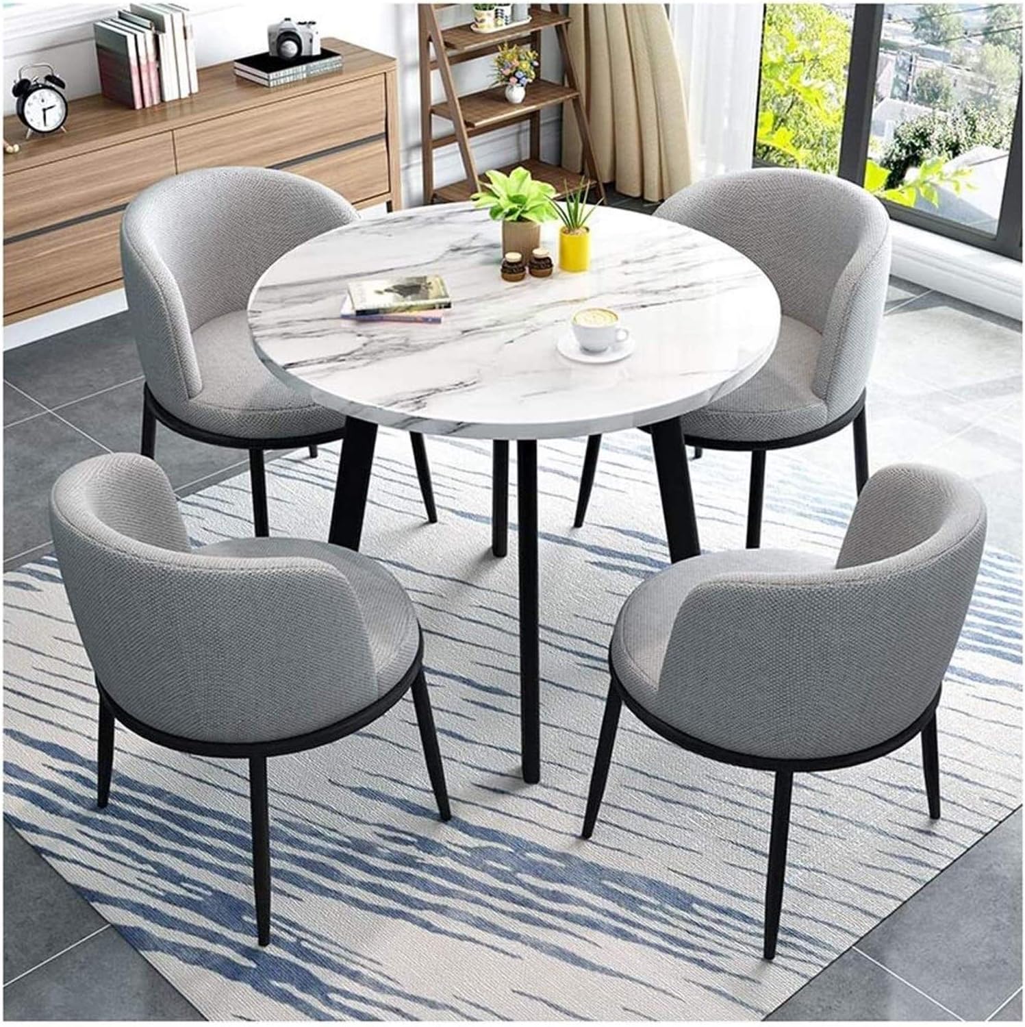 Cjiaxin Simple Reception Table and Chairs Office Leisure Tables and Chairs Modern Home 80cm Round Table Living Room Kitchen Dining Table 5-Piece Set Vintage Lin
