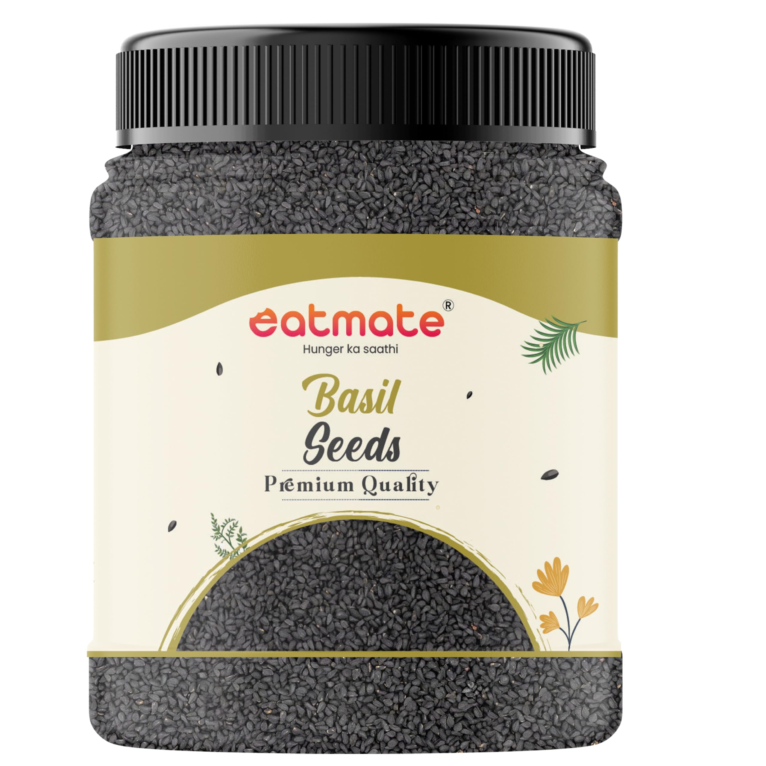 Eatmate Premium Basil Seeds Jar Pack | Raw Sabja Tukmaria Beej Rich in Fiber, Protein & Minerals | Natural Low-Calorie Seeds for Drinks, Desserts & Healthy Recipes (1 KG)