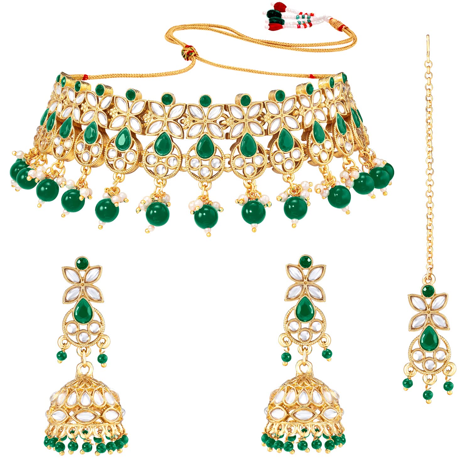Peora Traditional Gold Plated Green Kundan Choker Necklace Jhumki Earring & Maang Tikka Ethnic Jewellery Set Gift for Women & Girls (B0BM685YJ1) Amazon Price History, Amazon Price Tracker