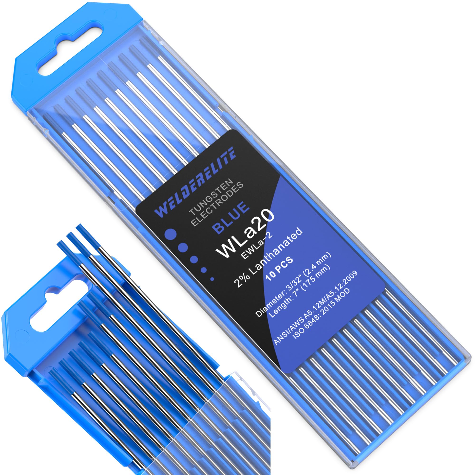 TIG Welding Tungsten Electrode 10 Pack 3/32" × 7" (Blue - 2% Lanthanated, WL20/EWLa-2) for AC/DC TIG Welding