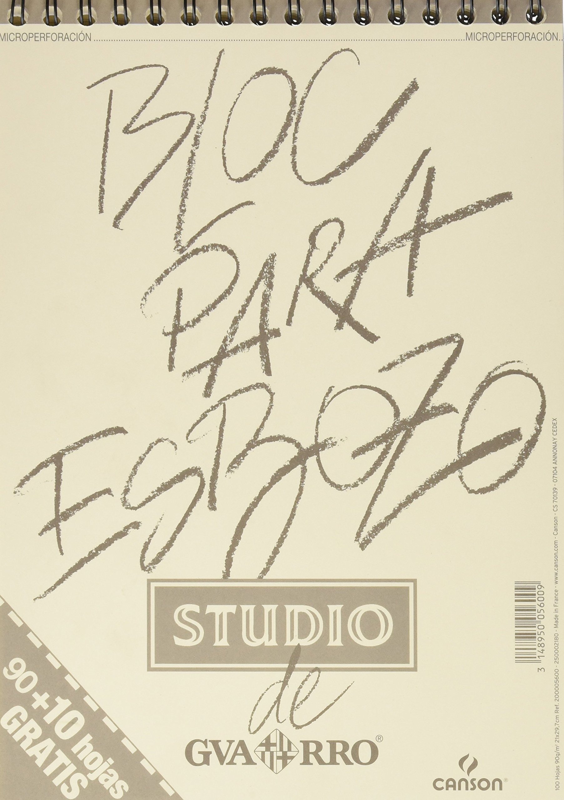 Canson Guarro Esbozo, Papel de esbozar, Grando ligero, 90gsm, Espiralados sobre el lado corto, A4-21x29,7cm, Blanco natural, 100 hojas