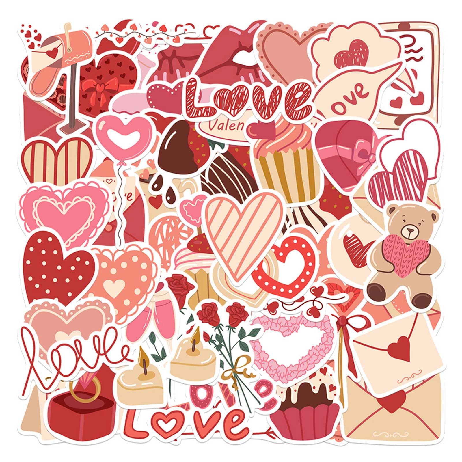 JOOTUEPO 58 Pcs Love Stickers, Romantic Valentine Stickers Vinyl Heart Sticker, Love Heart Sticker for Valentine's Day Wedding Birthday Decoration Accessories Anniversaries, Self-Adhesive