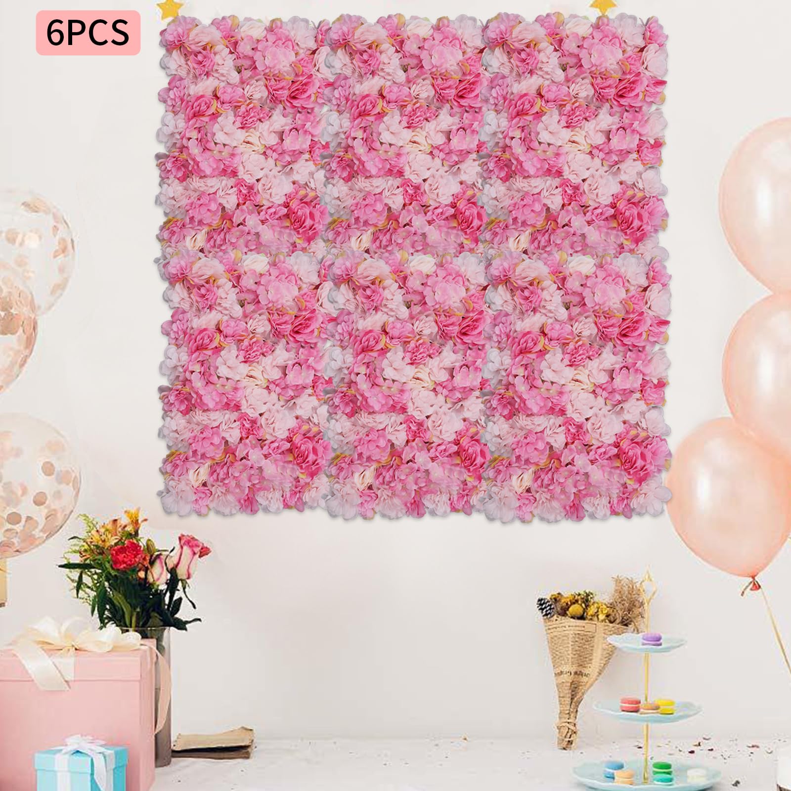 Künstliche Blumenwand 6PC Blumen Kunstblumen Rosenwand Gefälschte Blumenwand für Wohnzimmern Hochzeitsfotografie Hintergründe und Festliche Party Veranstaltungen Blumen Wand 60 × 40 cm
