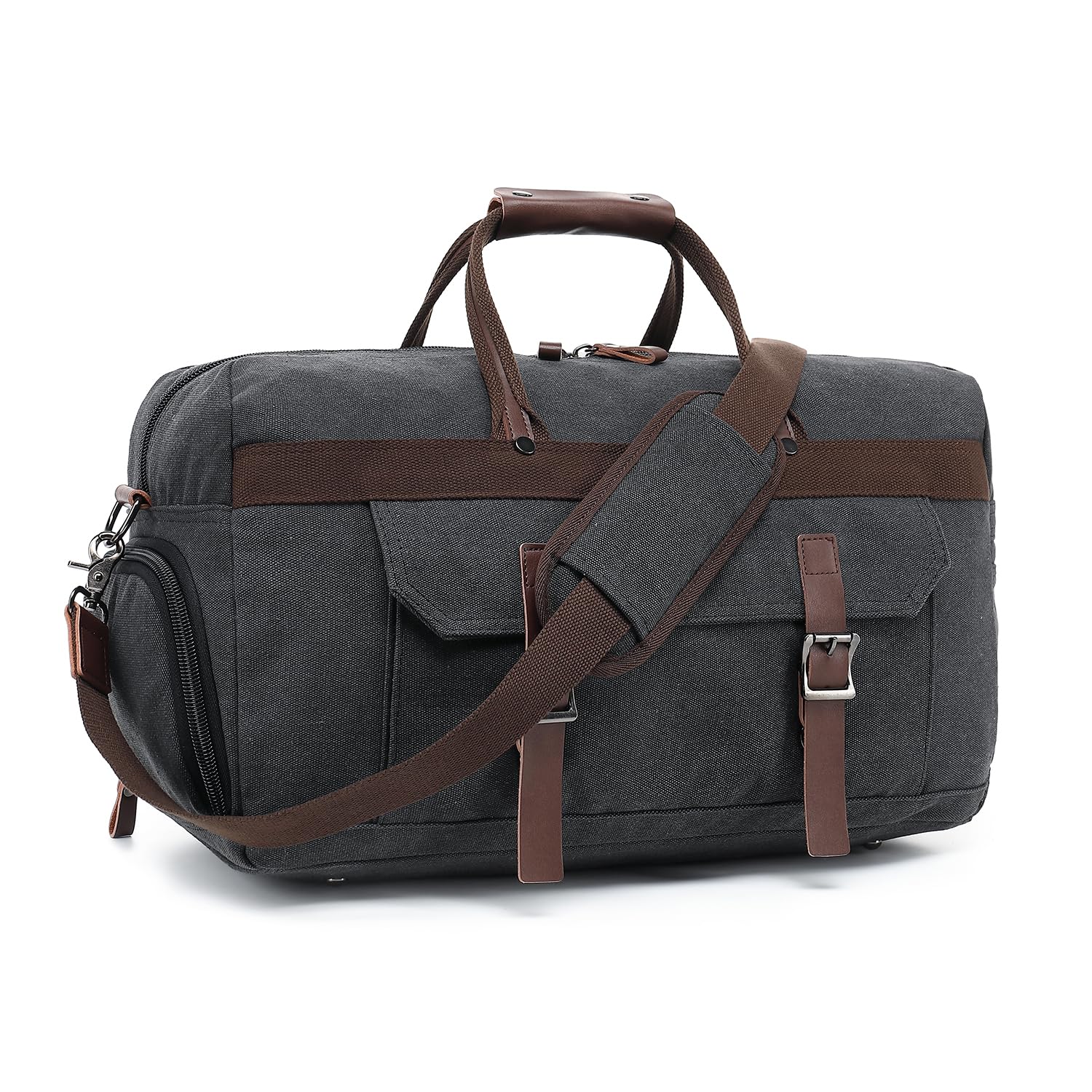 Canvas Duffle Bag for Travel 50L Canvas Travel Duffel Bags with Shoes Compartment for Men Women Overnight Weekend Gym Bag - Black