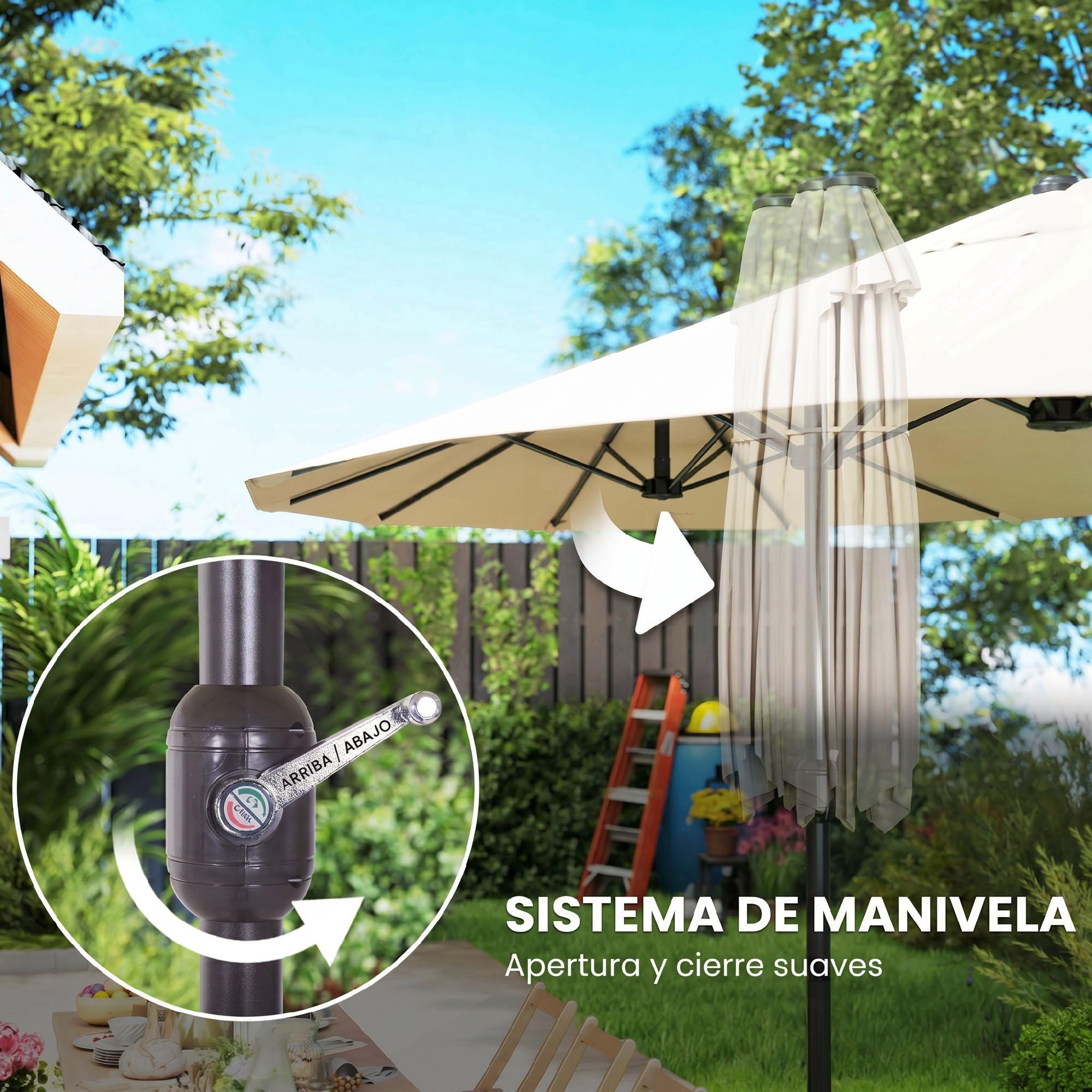 Outsunny Sombrilla Parasol Doble para Jardín 4,55x2,65x2,38 m Sombrilla Gigante Anti UV con Manivela para Exterior Patio Terraza Piscina Color Beige