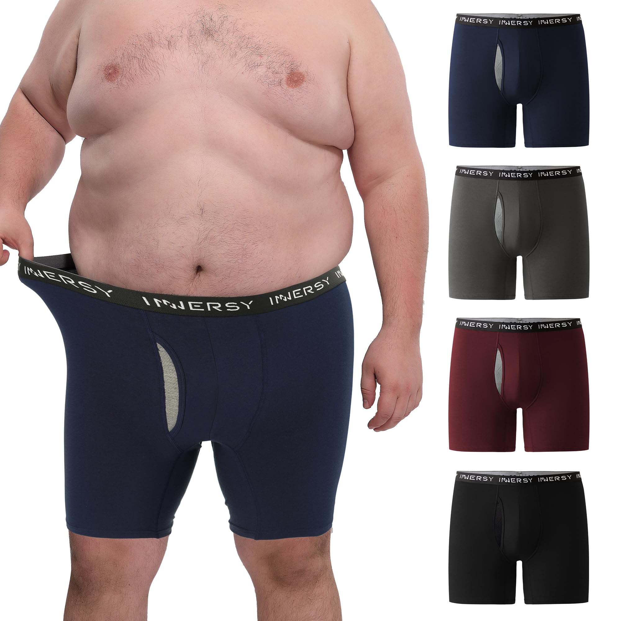 INNERSY Mens Big and Tall Boxer Briefs Cotton Moisture Wicking Underwear 4-Pack