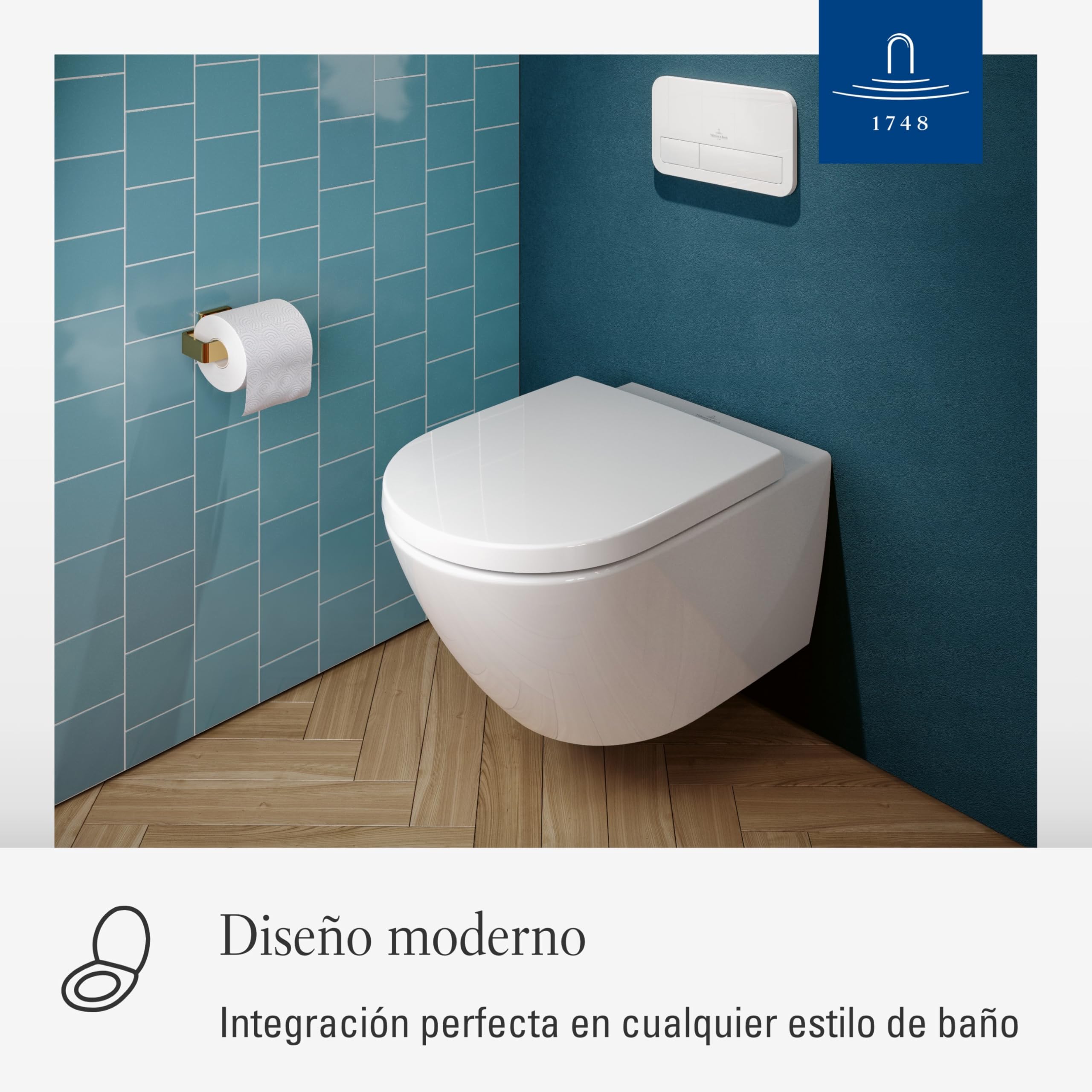 Villeroy & Boch Subway 3.0 asiento WC, forma en D –Blanco Alpino, brillo | Con bisagras de acero inoxidable, de Duroplast antirroturas, repuesto original, 8M426101