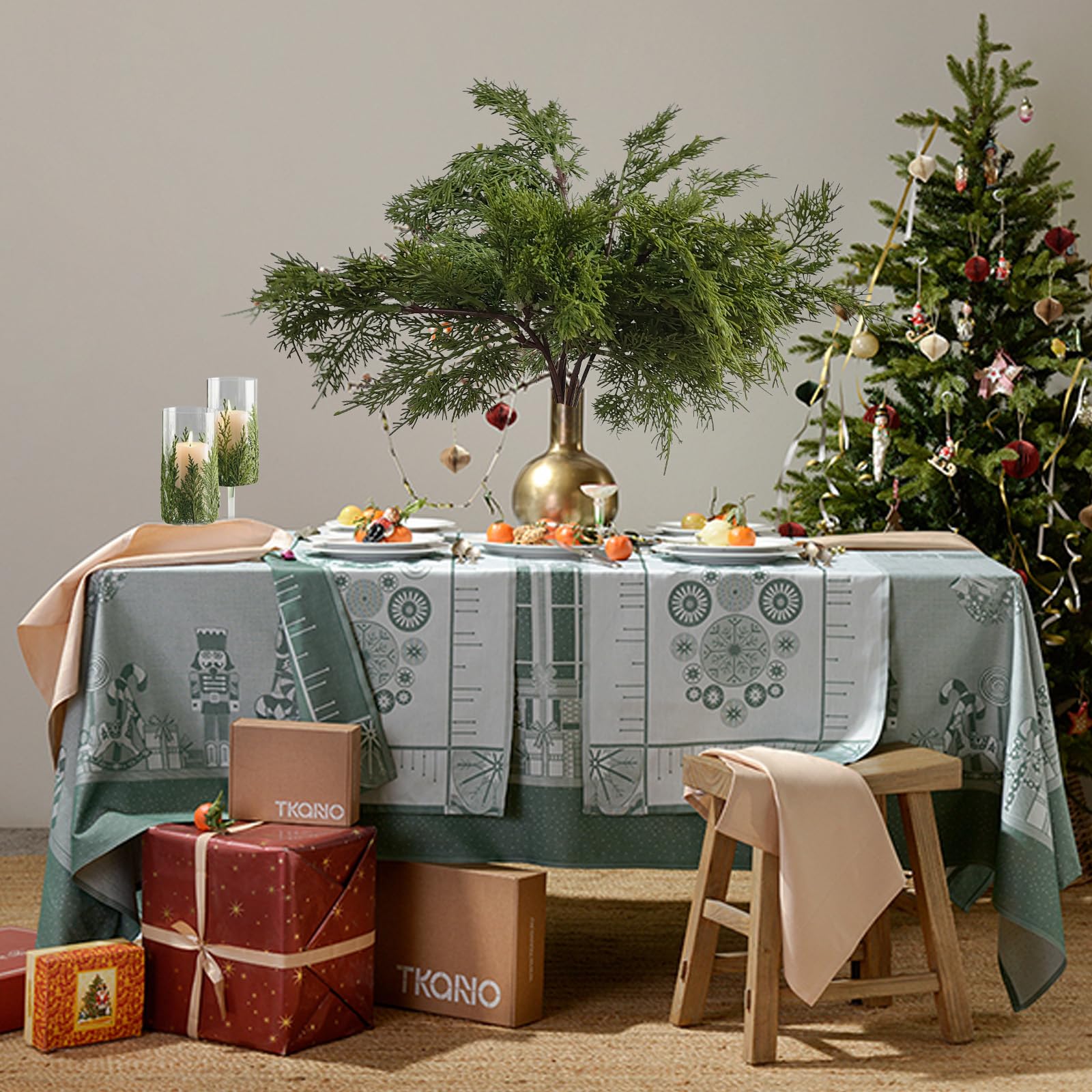 ICX Norfolk-Kieferstiele, 43,2 x 27,9 cm, Norfolk-Kieferzweige, künstliche Zedernzweige für Weihnachten, Innen- und Außenbereich, Heimdekoration, 10 Stück