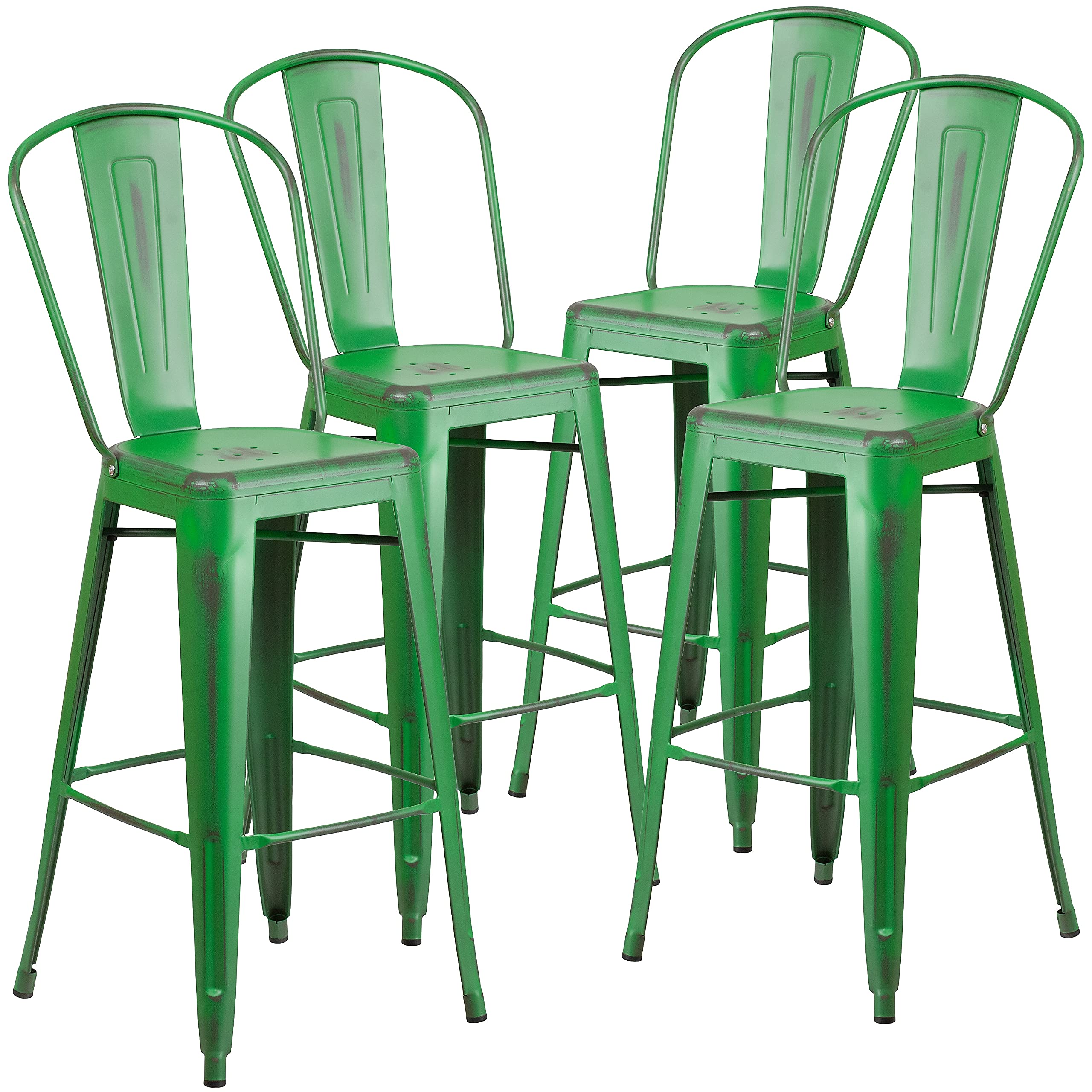 Flash Furniture Distressed Green / Set of 4 / Metal Seat Barstools