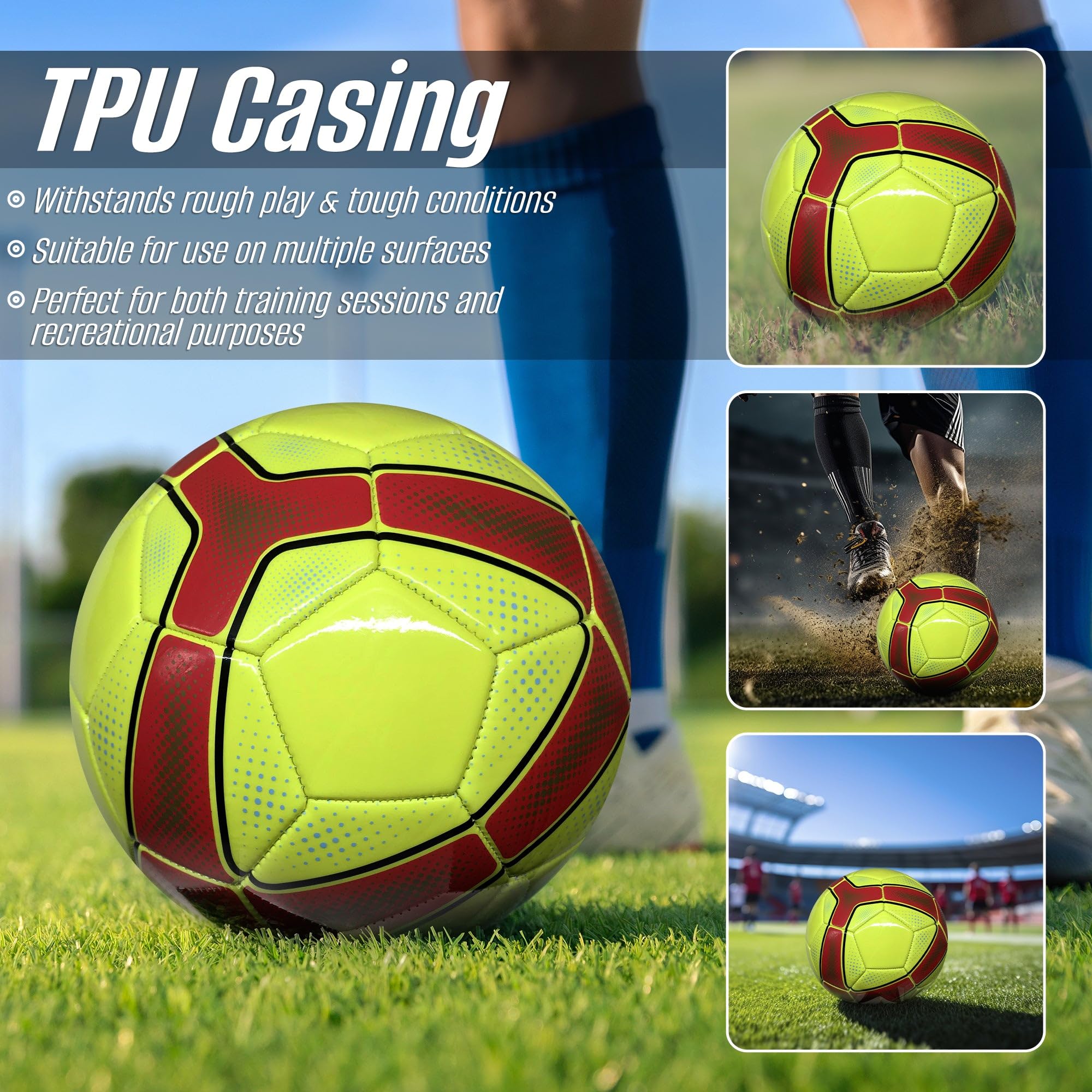 VIZARI Sports Cordoba Pallone Da Calcio Taglia 4 – Giallo Neon, TPU Resistente, Per Allenamento