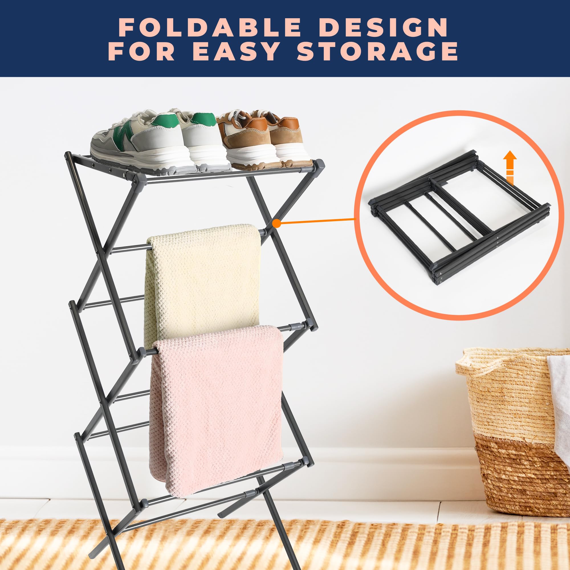 Clothes Drying Rack, Foldable Drying Rack Clothing, Laundry Drying Rack, Expandable and Collabsible Drying Rack, Free-Standing Large Clothes Dryer, Space Saving Indoor&Outdoor, Silver