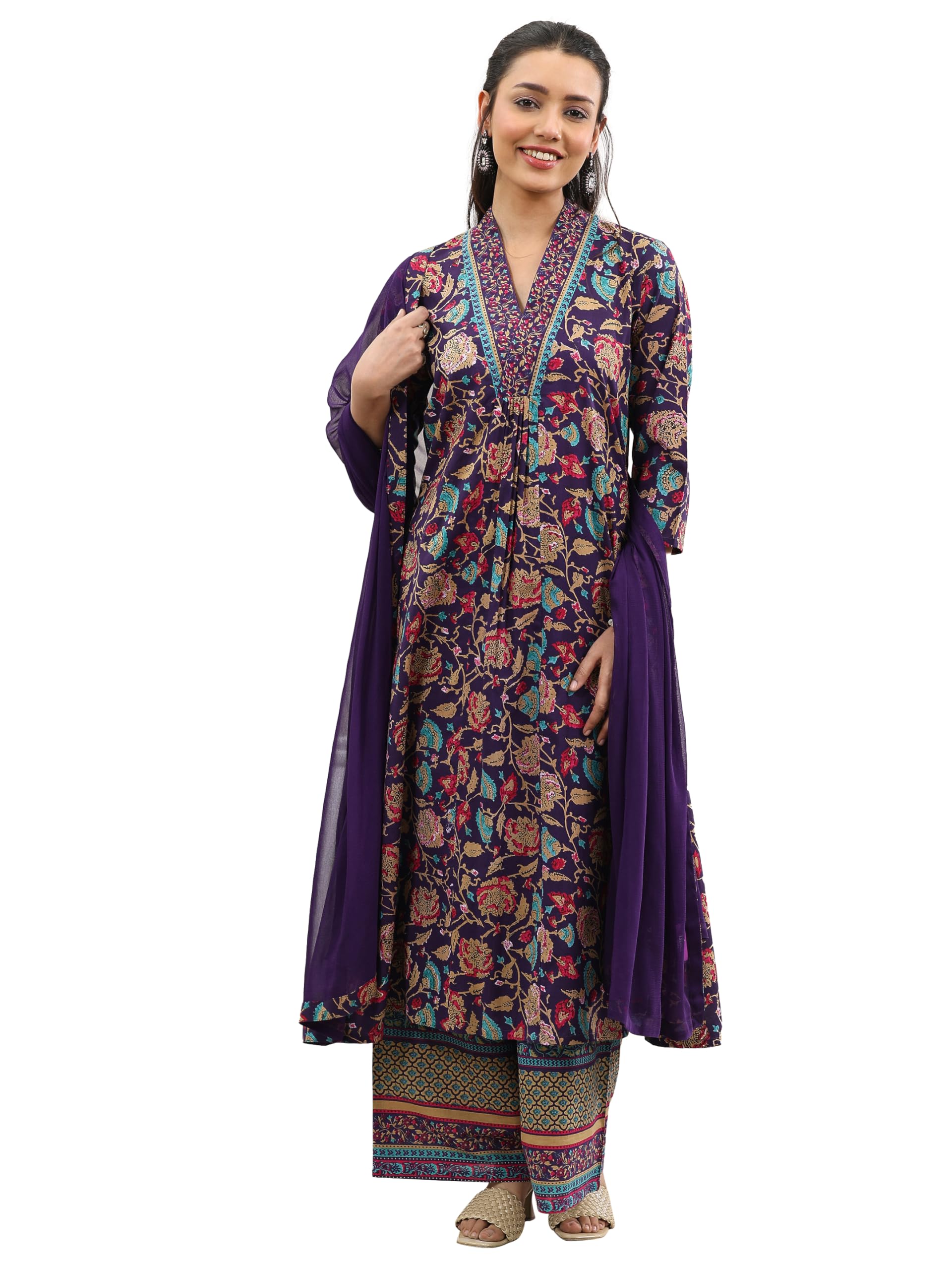 libas Womens Printed Cotton A-Line Kurta With Palazzos and Dupatta-picture-54