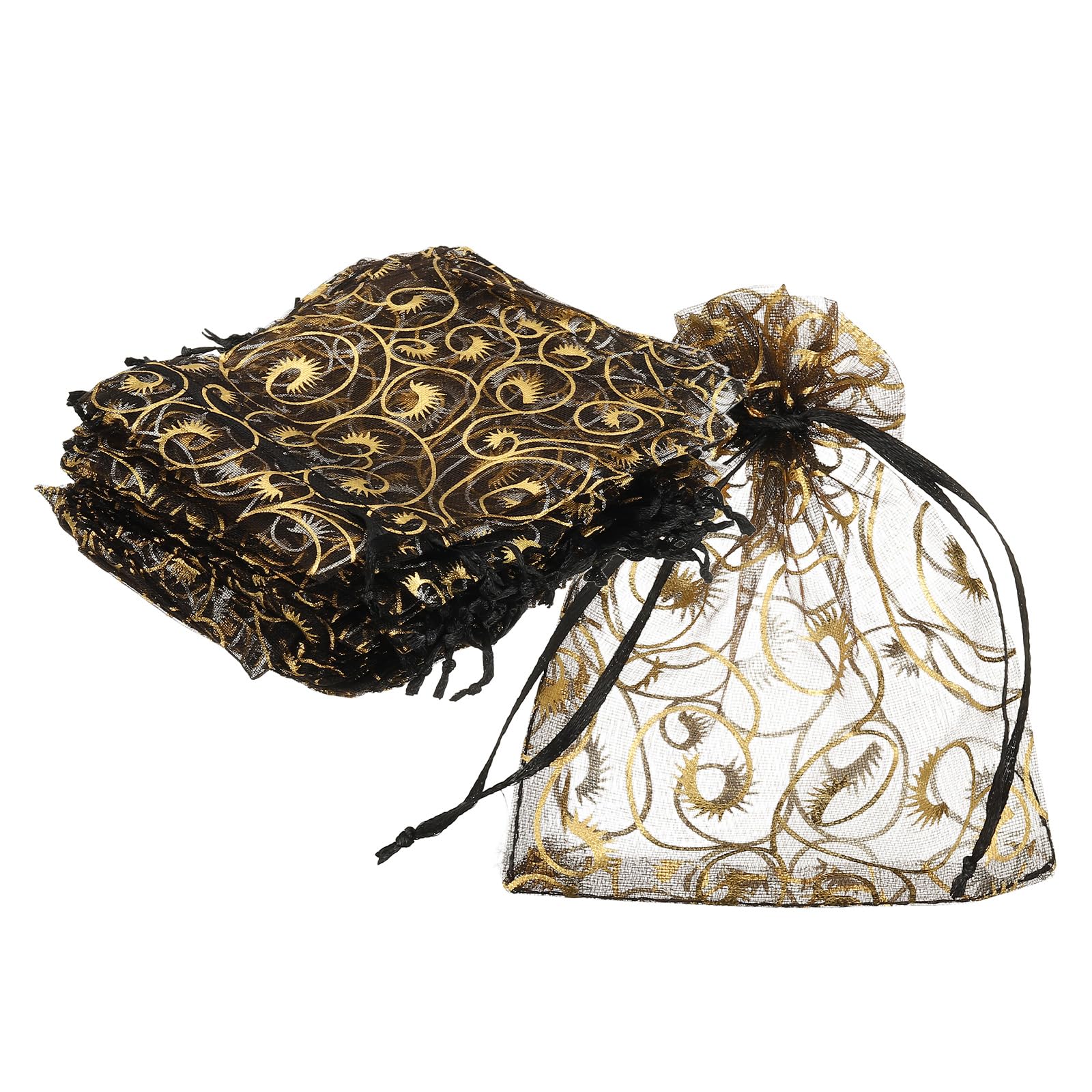 sourcing map Organza Bags, 100Pcs 7 x 9cm Candy Mesh Bag with Drawstring Jewelry Gift for Party Favor Pouch Christmas Wedding Festival Small Gift, Black