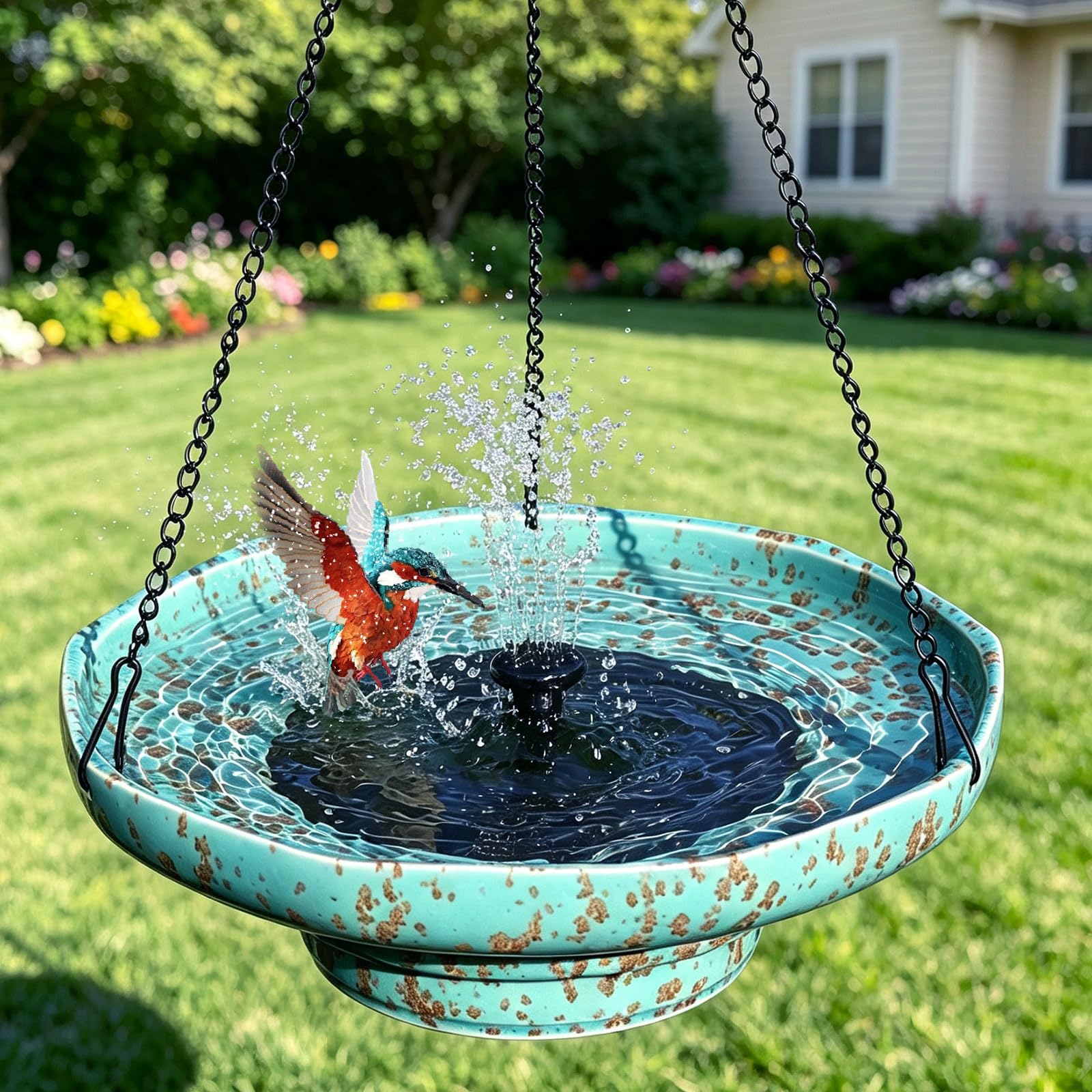 Ceramic Hanging Solar Bird Bath,Fountain Bird Bath Hanging for Outside