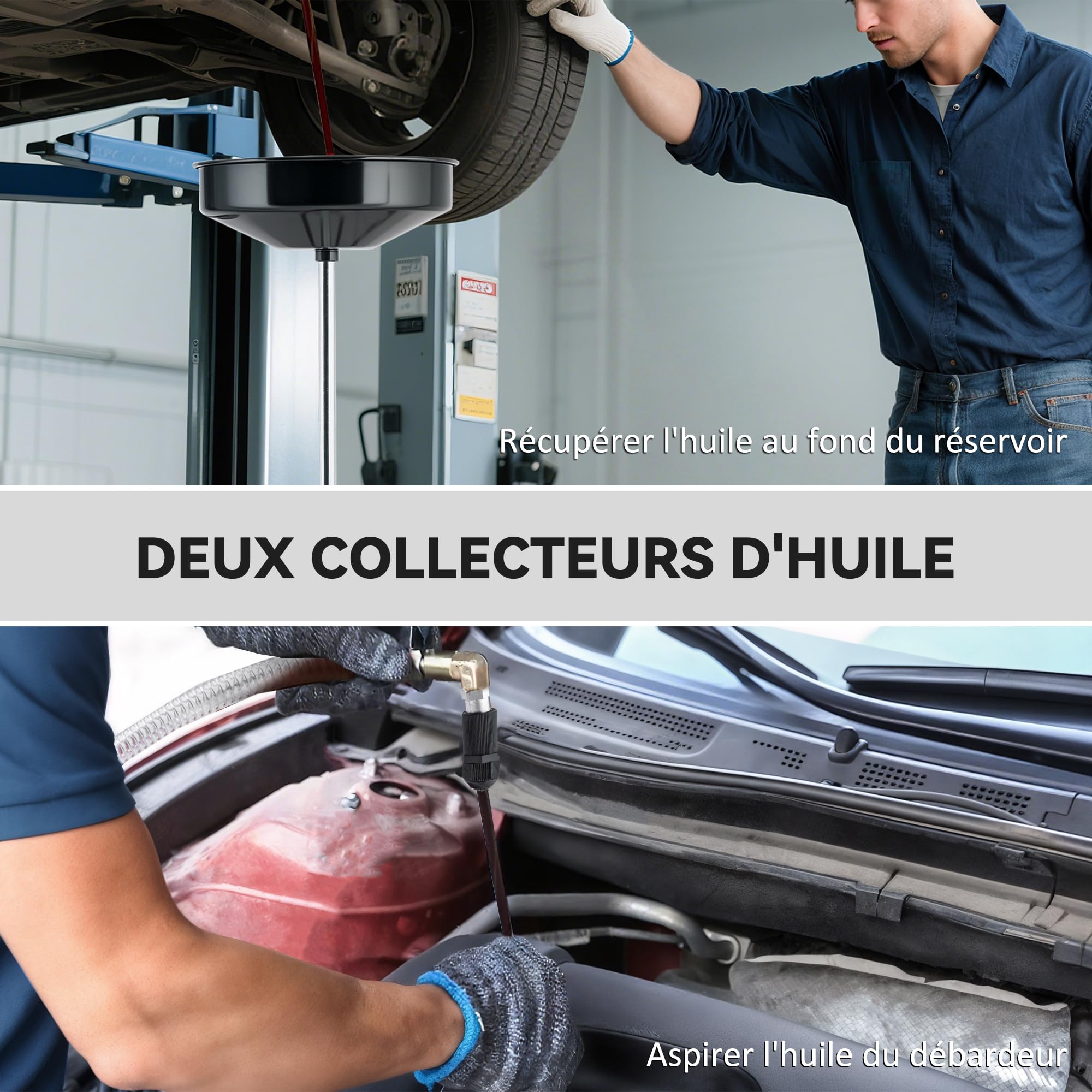 HOMCOM Récupérateur de Vidange d'Huile Usagée 80 L Hauteur 101-141 cm Rouge | Hauteur Réglable, Chariot Récupération Huiles Portable, avec Roues et Poignée