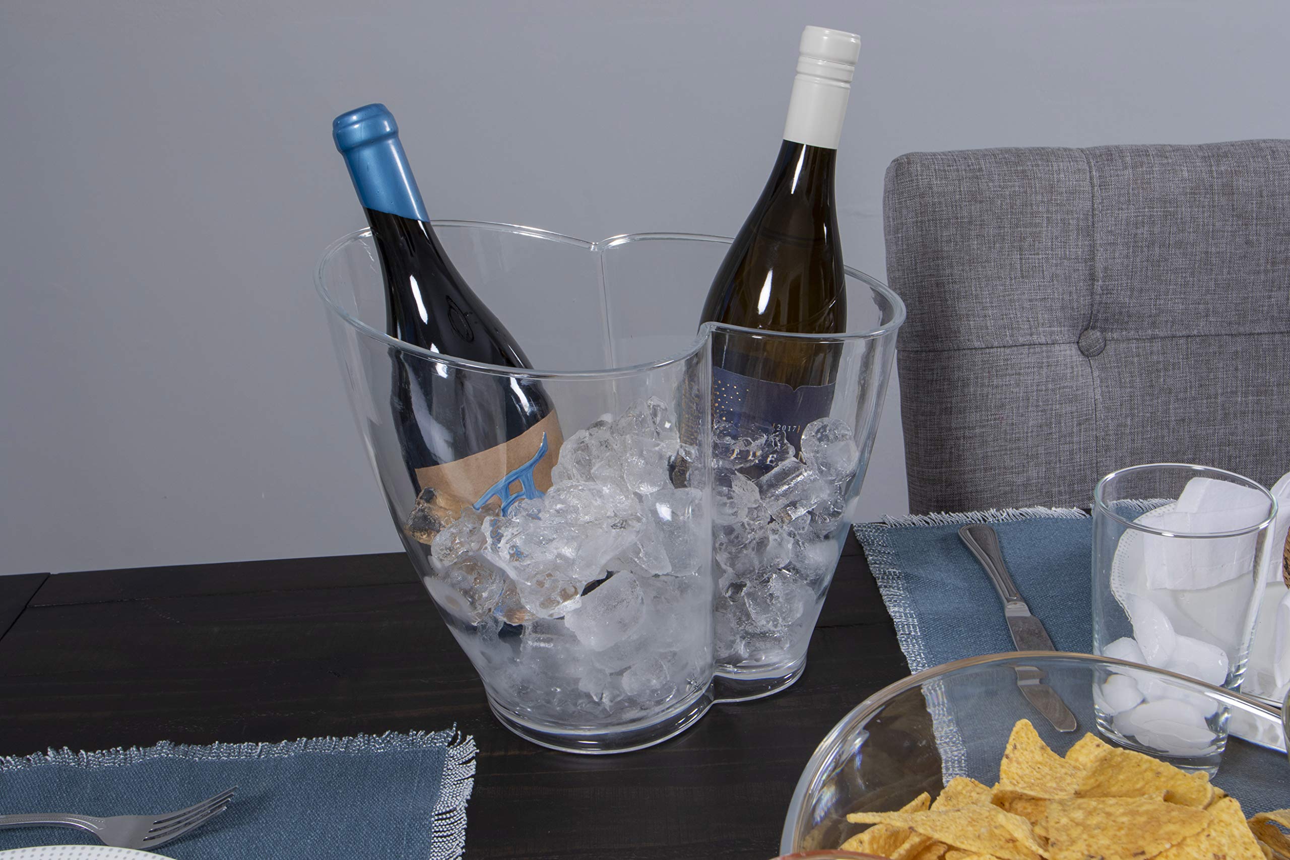 Summer at the Shore Duo Bottle Chiller, Double Bucket Ice Cooler for Wine and Champagne, Sturdy Acrylic Beverage Holder, Great for Indoor and Outdoor Entertaining, Clear