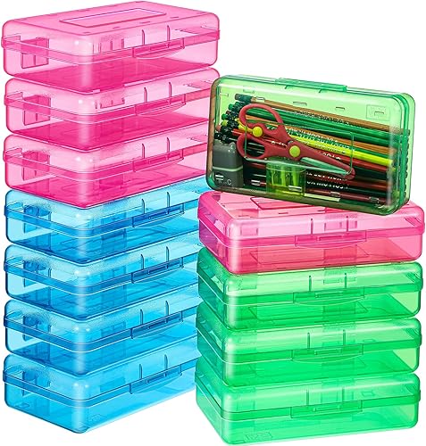 Patelai Caja de lápices de plástico transparente con tapa, cierre a presión a granel, caja de lápices de gran capacidad, soporte para lápices, caja