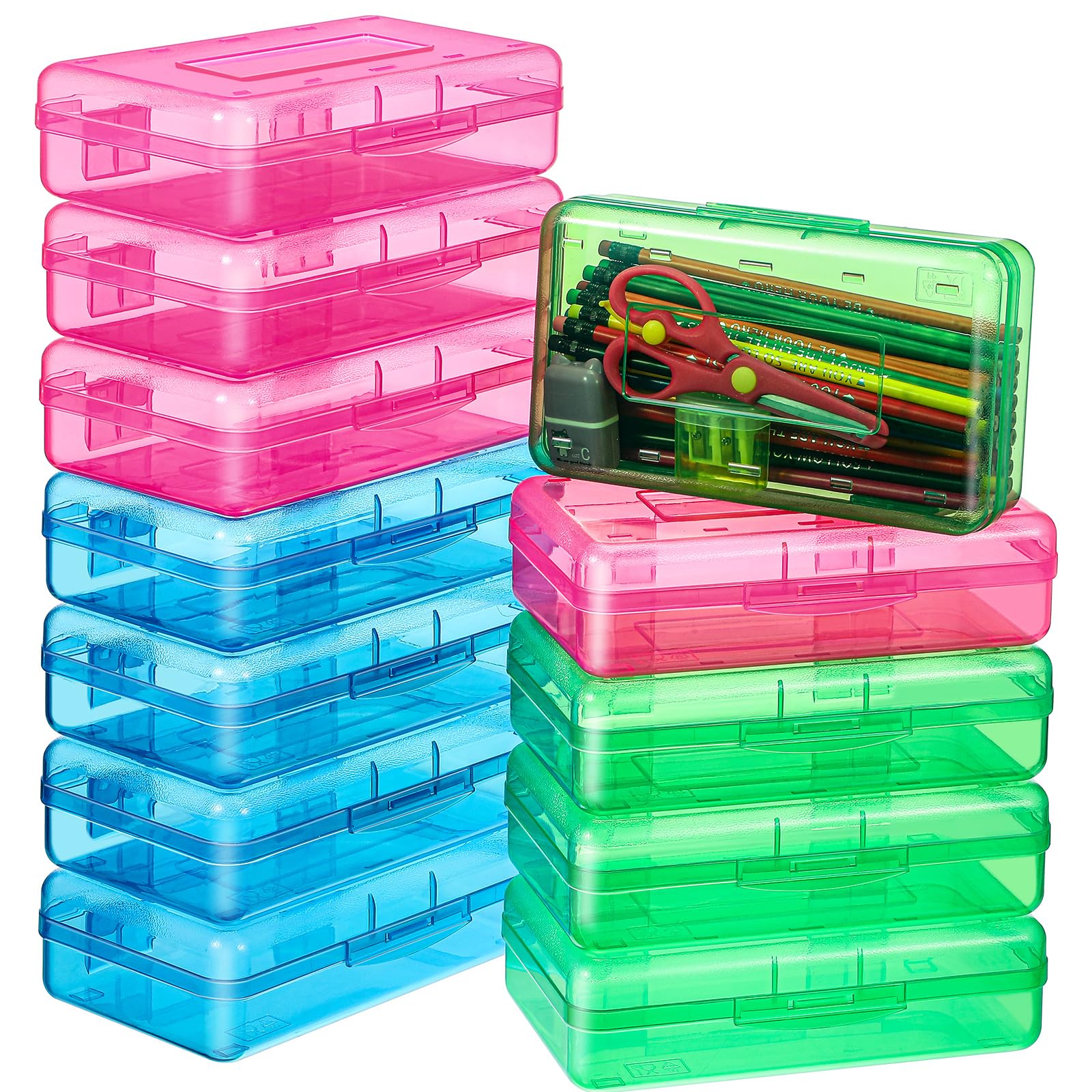 Fainne 24 Pack Pencil Boxes for School Clear Plastic Pencil Case Large Plastic Crayon Box Bulk Stackable Classroom Stationery Organizer School