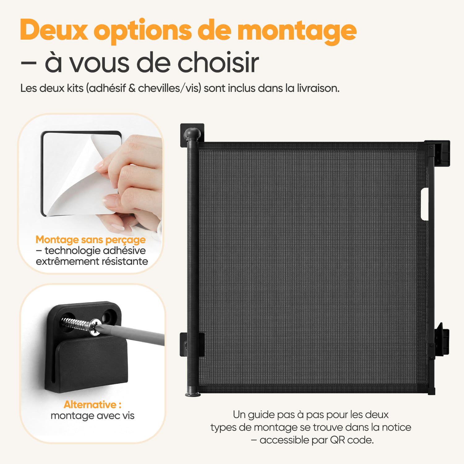 Sekey Barrière de sécurité Extensible 0-150 cm – Hauteur 97 cm, sans perçage + vis fournies | Barrière Enfant escamotable pour Porte, escalier, Chien