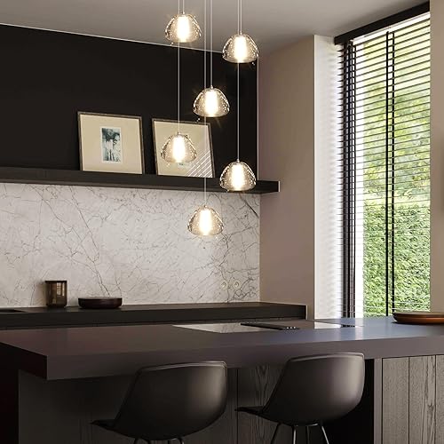 Miniatura 8 de Iluminación colgante de 6 luces para entrada, modernos candelabros de cristal, luces LED colgantes de cristal para comedor, dormitorio, vestíbulo,