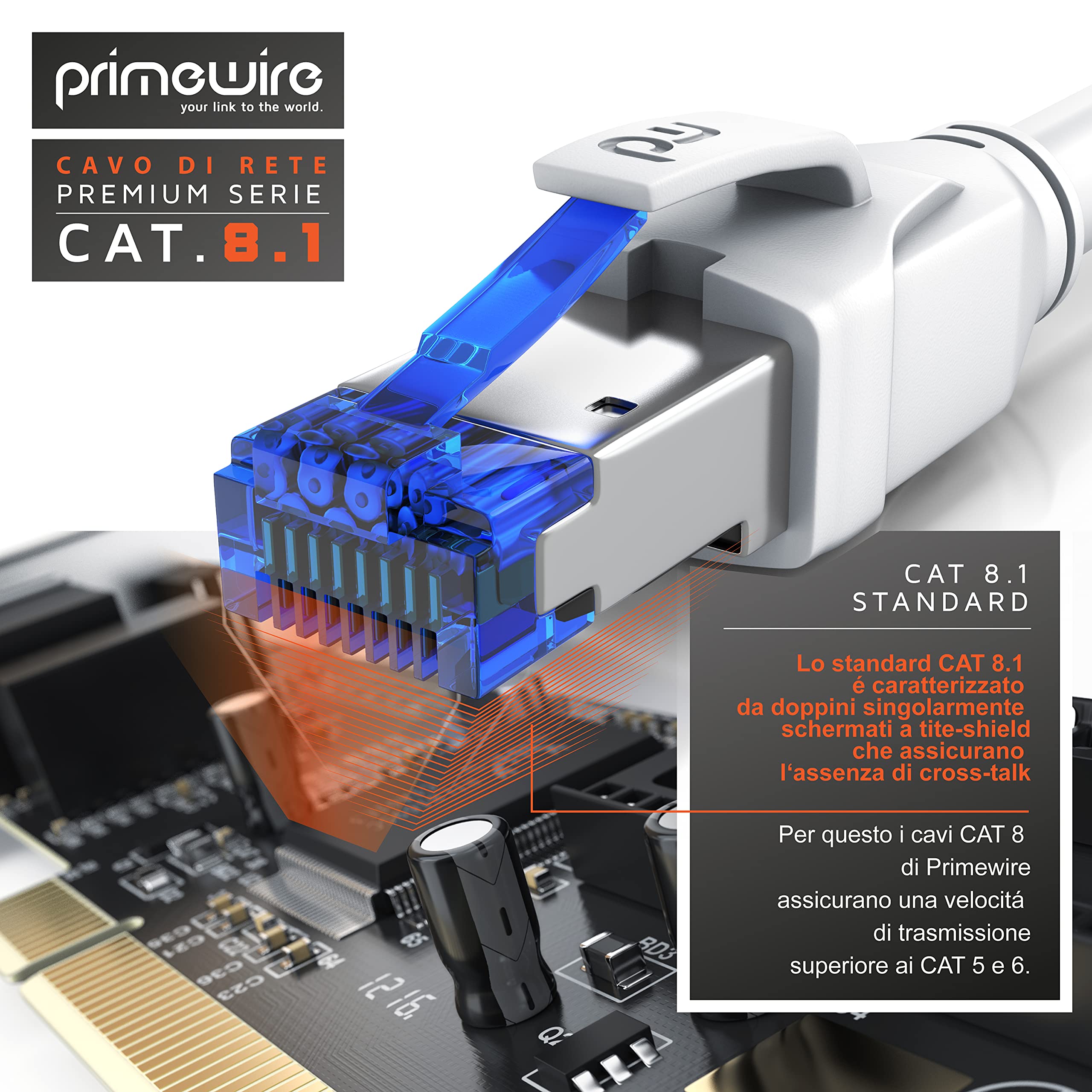 Cavo Ethernet Cat 8.1 Primewire - 40 Gbps, Schermatura SFTP, 1 Metro, Bianco Per Rete Ultra Veloce - Foto 2
