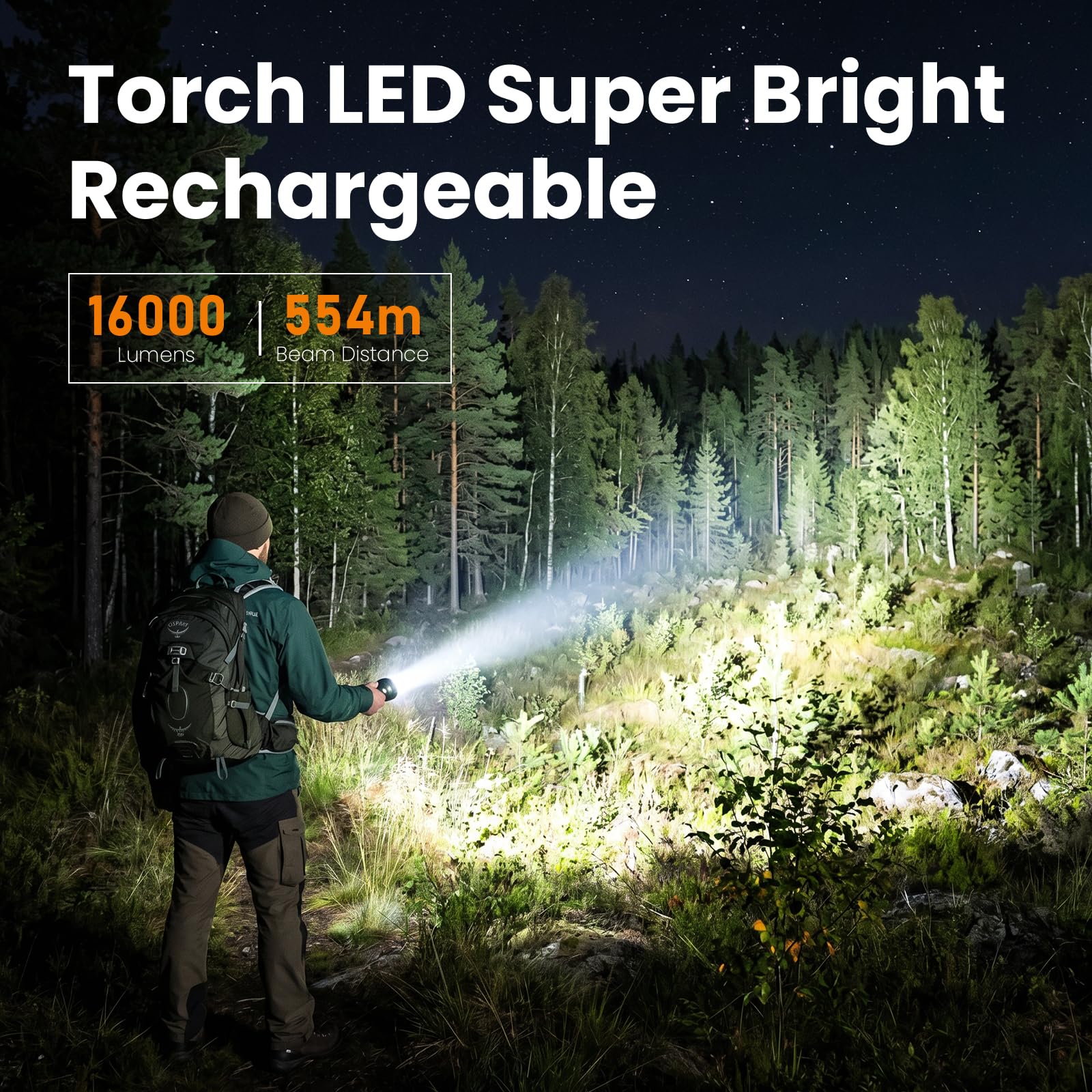 Sofirn Linterna recargable, potente linterna de 16000 lúmenes, funciona con pilas con puerto tipo C, carga dispositivos, antorchas LED resistentes al agua IP68, superbrillantes, recargables para