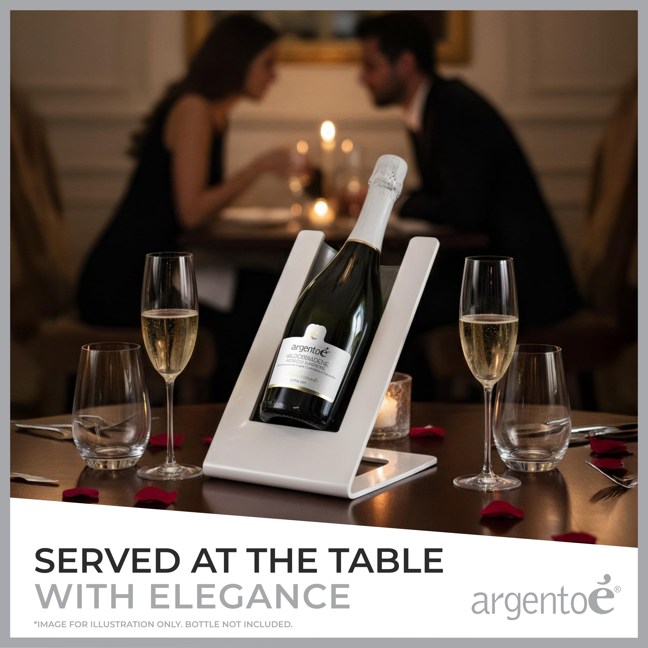 argentoè Gelette Enfriador de Botellas de Vino - Soporte Refrigerante y Glacette Térmica de Mesa - Expositor para Cava y Champagne Sin Hielo - Diseño Made in Italy (Blanco)