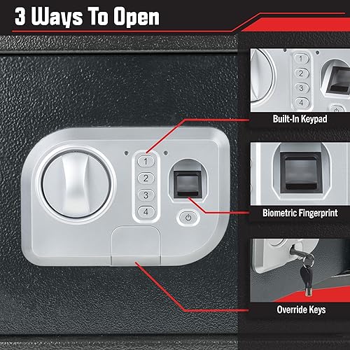 Miniatura 2 de Stalwart - Caja de seguridad electrónica biométrica digital con 2 llaves de anulación, para negocios o hogar, para joyas, dinero en efectivo y más