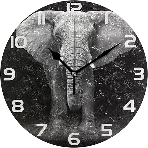 ALAZA Reloj de pared con retrato de elefante blanco, sin tictac, decorativo, para dormitorio, cocina, sala de estar, escuela, oficina, dorado