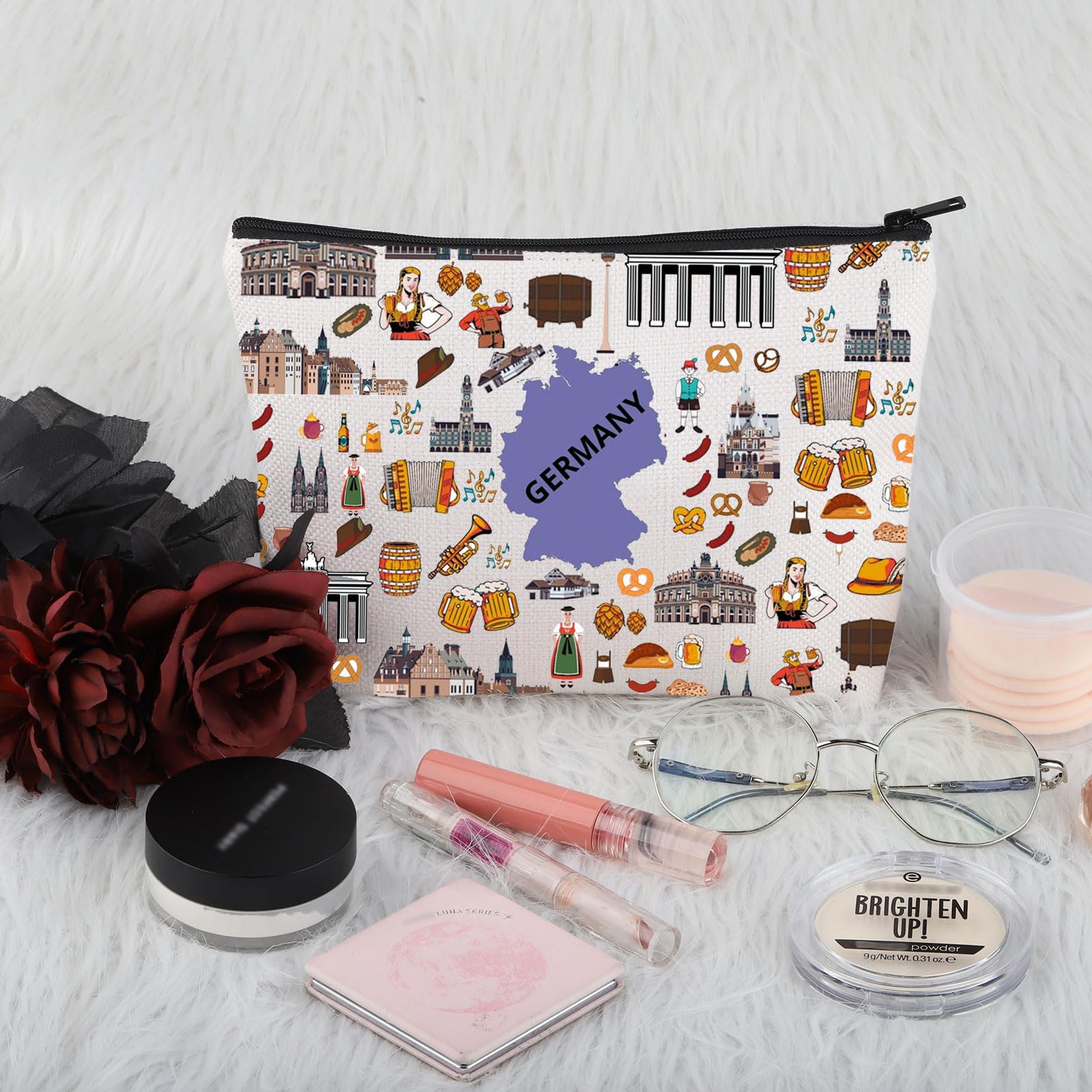 PYOUL Germany Travel Traveling Gift Germany Icons Makeup Bag Germany Trip Vacation Cosmetic Bag Germany Souvenir Gift (Germany Icons Bag) - Image 3