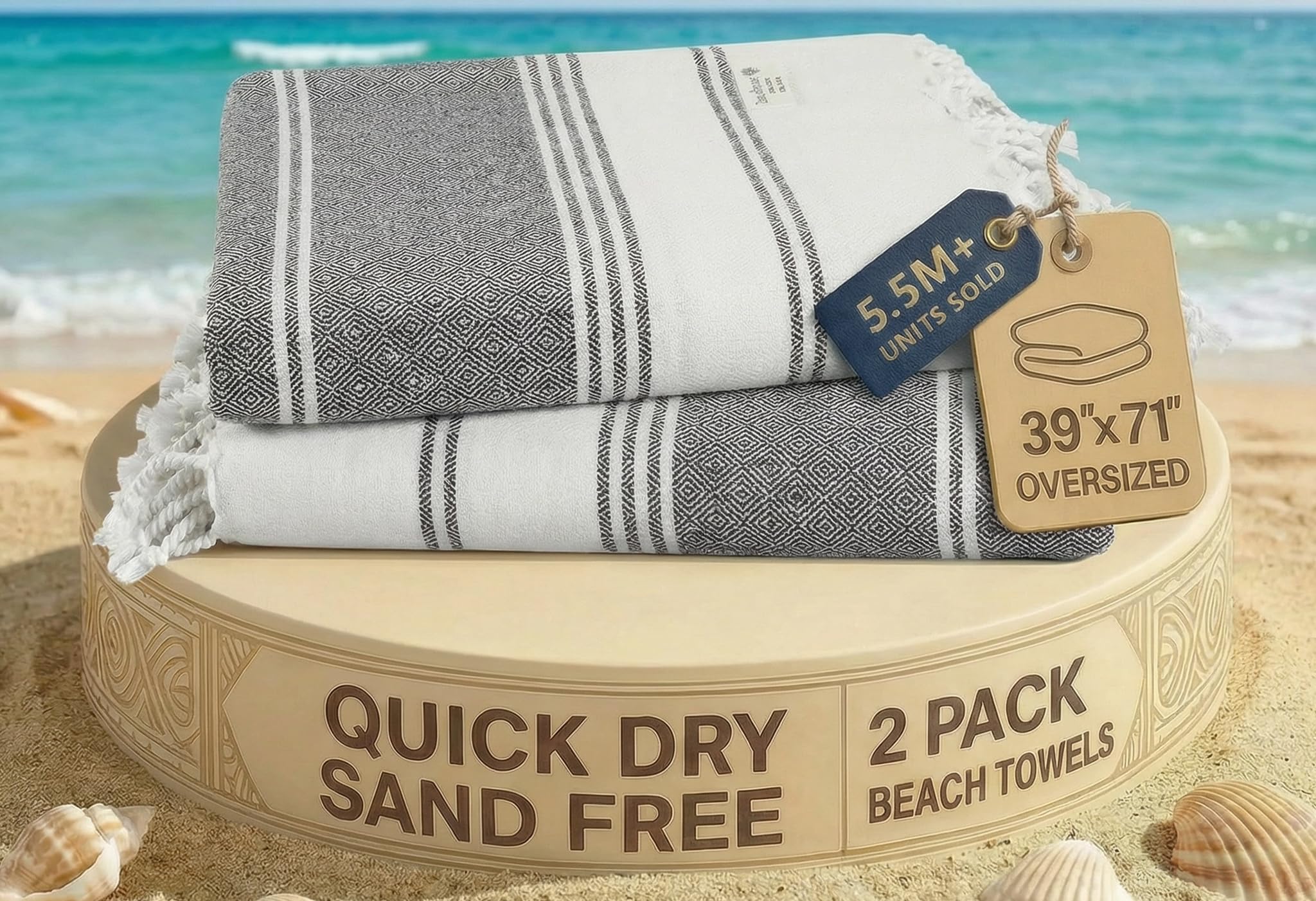 LANE LINEN Beach Towel, 2 Pack Beach Towels Oversized, 39"x71", Quick Dry Pool Towels for Adults, Absorbent Sandproof, Lightweight Travel Beach Towel