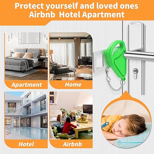 Miniatura 5 de Cerradura de puerta de viaje portátil verde de 1 pieza, cerradura de puerta adicional para asegurar puertas desde el interior, simple y eficaz