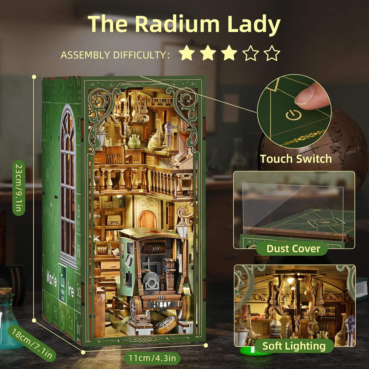 CCCDF Book Nook Kit, DIY Scene Miniature House Kit Tiny House Mini Booknook Craft Bookshelf Decor, 3D Puzzles for Adults, Gifts for Book Lovers (The Radium Lady)