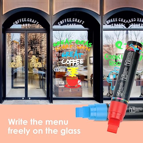 Miniatura 6 de GOTIDEAL Marcadores de ventana, marcadores de tiza jumbo para pizarra borrable, marcadores lavables para automóvil, pizarra, vidrio, mirrow,