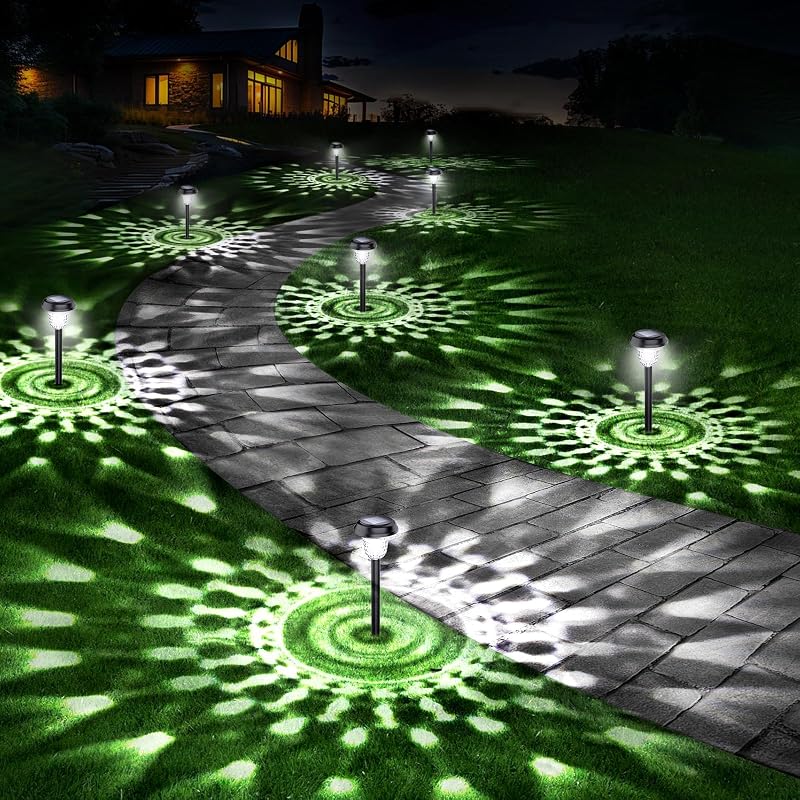 Paquete de 10 luces solares ultrabrillantes para exteriores, impermeables, desde el anochecer hasta el amanecer hasta 12 horas, luces solares para exteriores, encendido/apagado automático, luces solares para caminos de jardín, iluminación de paisaje decorativa para patio