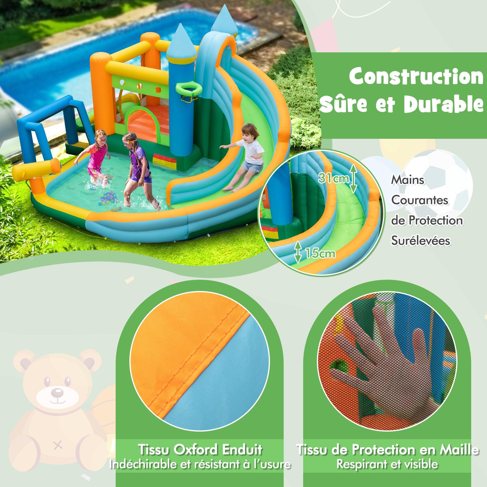 Château Gonflable Avec Trampoline, Toboggan Et Panier De Basket-ball, Pour Enfants 361 X 273 X 237 Cm Château Gonflable Avec Trampoline, Toboggan Et Panier De Basket-ball, Pour Enfants 361 X 273 X 237 Cm