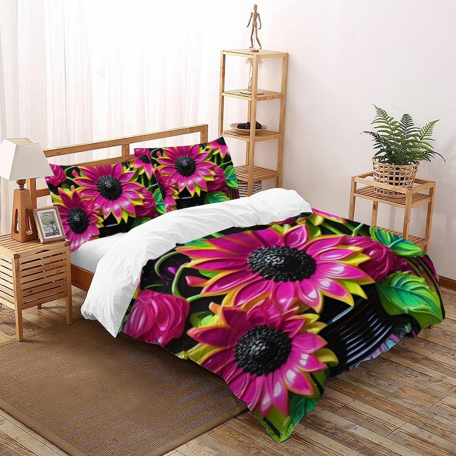 Housse de couette enfants fleurs roses et plantes vertes 220x240 : le cadeau d'anniversaire idéal